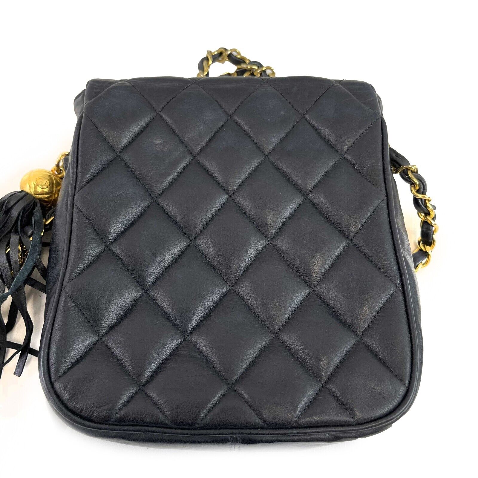 Chanel Vintage Small Square Flap Leather Crossbody Bag with Gold CC Logo & Tassel - Black Luxury Shoulder Purse for Women | Perfect for Evening Parties, Date Nights & Special Occasions