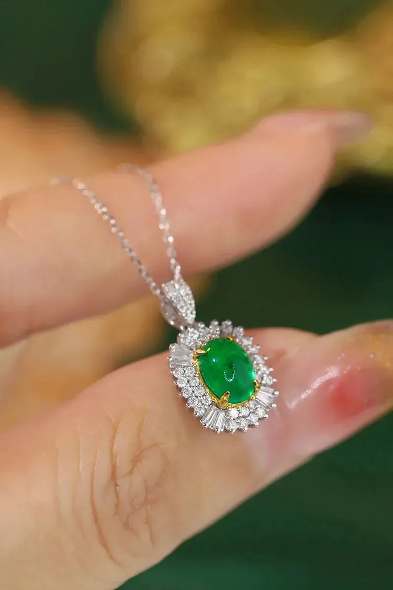 18K White & Yellow Gold Emerald Necklace for Women - Luxury Wedding Jewelry with Real Natural Diamonds & Emeralds | Perfect for Bridal, Anniversary, and Special Occasion Gifts