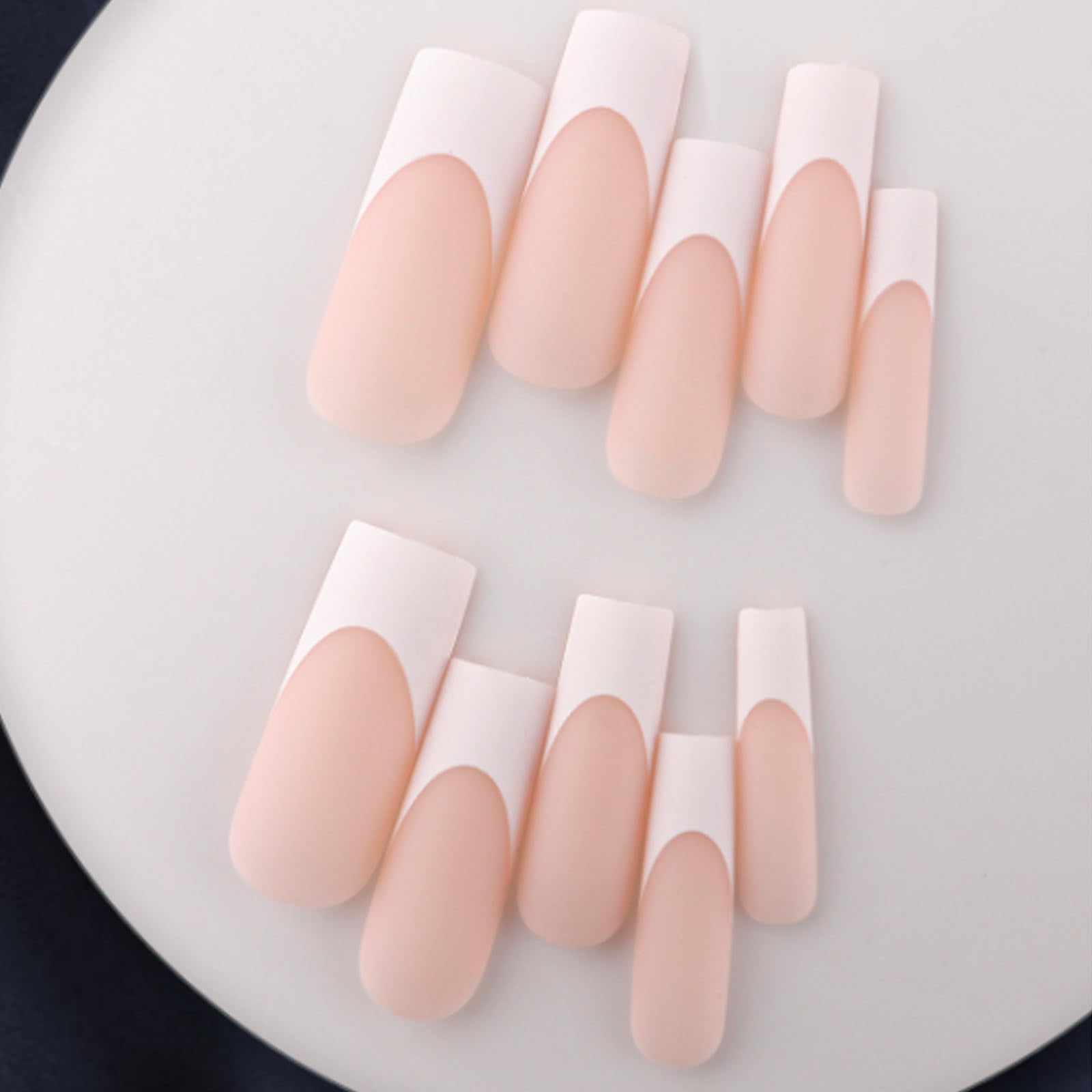 24PCS Square Fake French Nails - Long Acrylic Full Cover False Nails for Women & Girls (Color 4) - Perfect for Parties, Weddings, and Special Occasions