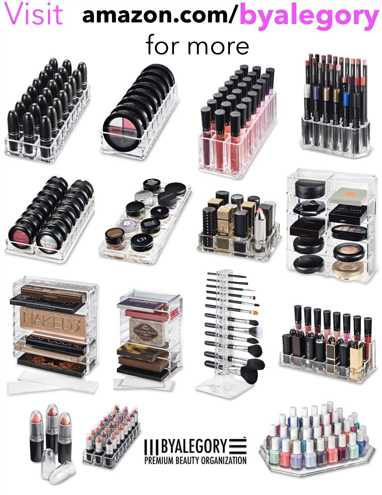 BY ALEGORY Acrylic Mascara Organizer - 24 Space Refillable Makeup Storage Container for Tall Eyelash Mascaras | Beauty Display Case & Cosmetic Organizer | Perfect for Salon, Vanity, Bathroom Organization