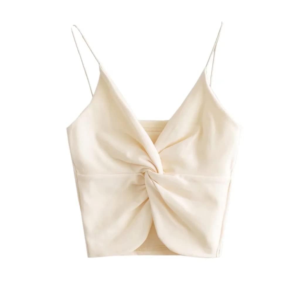 Women's Cropped Cami Tank Top - Twist Front Wrap Design with Spaghetti Straps & Double Layer Rib Knit - Perfect for Summer Outfits, Layering, and Casual Wear