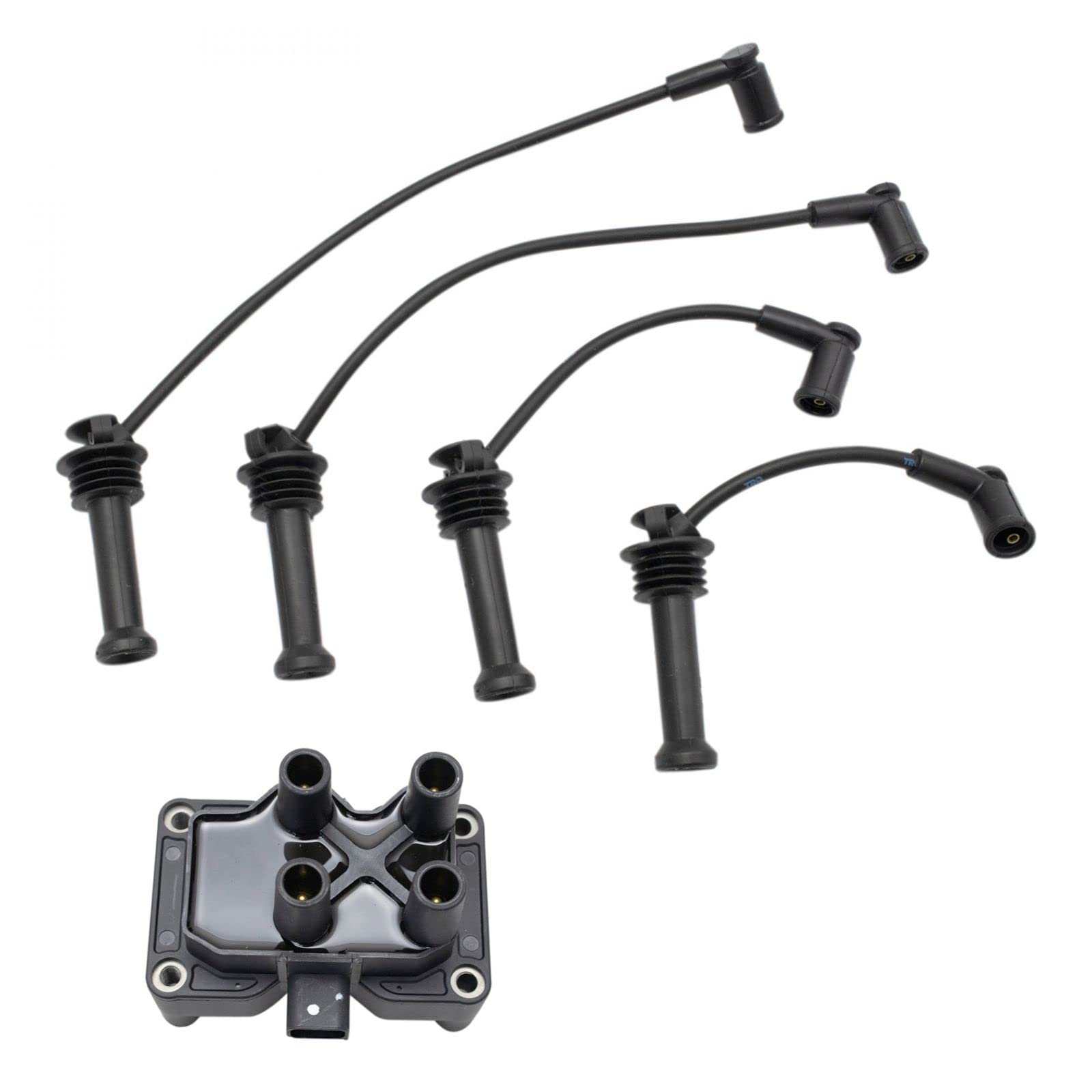 Ignition Coil & Spark Plug Wire Kit Set for 2011-2013 Ford Fiesta 1.6L - High Performance Replacement Parts - Perfect for Engine Tune-Up & Maintenance