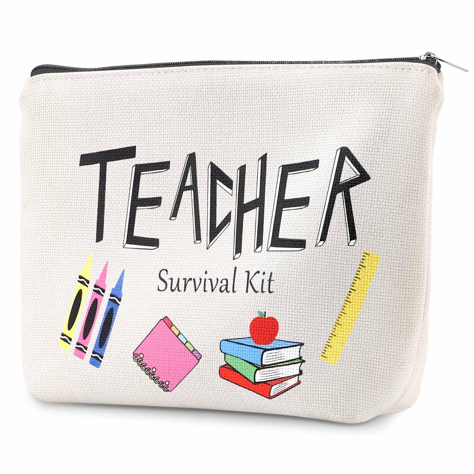 Teacher Survival Kit Makeup Bag for Women - Cute Travel Cosmetic Pouch with Zipper for Teachers, Christmas, Thanksgiving & Birthday Gifts - Perfect for School, Travel & Everyday Use