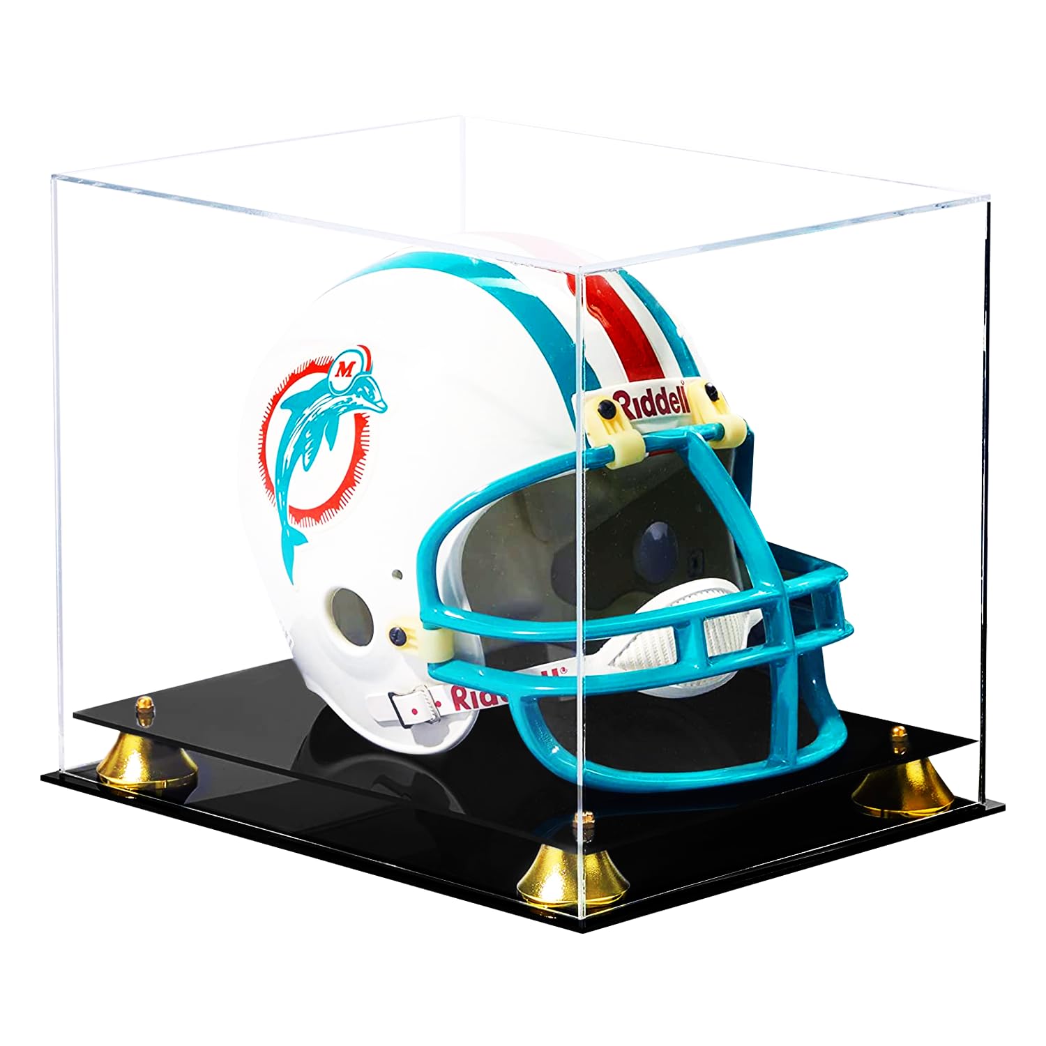 Premium Clear Acrylic Football Helmet Display Case with Black Base & Gold Risers - Full-Size Protective Showcase for Collectors - Perfect for Home Decor, Man Cave, Sports Memorabilia Display, and Gift Giving