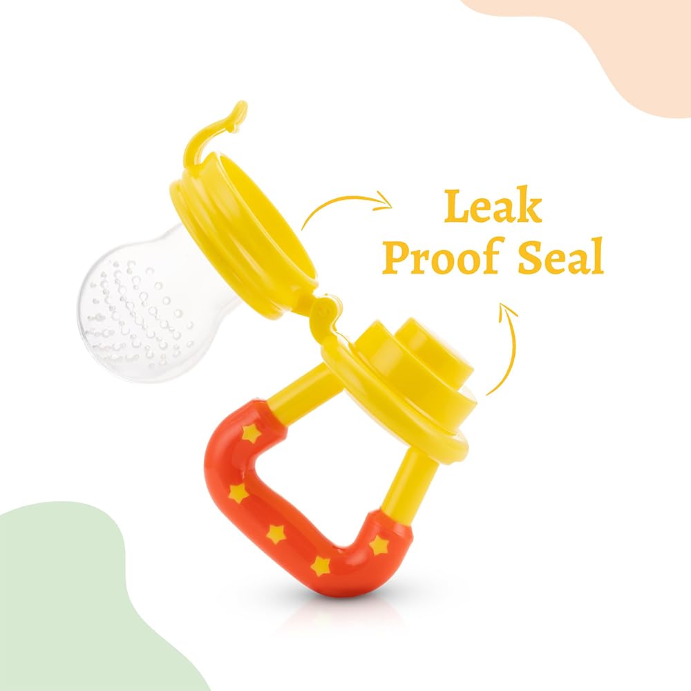 Toddley Silicone Baby Food and Fruit Feeder Combo Pack - Soft Pacifier Teether for Infants 6+ Months (2-Pack, Pink & Yellow) - Perfect for Purees, Teething Relief & On-the-Go Feeding