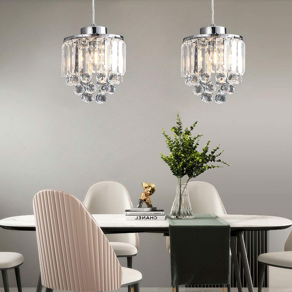 Modern Crystal Chandelier for Dining Room & Kitchen Island - Elegant Pendant Ceiling Light Fixture with E26X2 Base for Bedroom, Living Room, Bar | Perfect for Home Decor, Wedding Venues & Restaurant Lighting