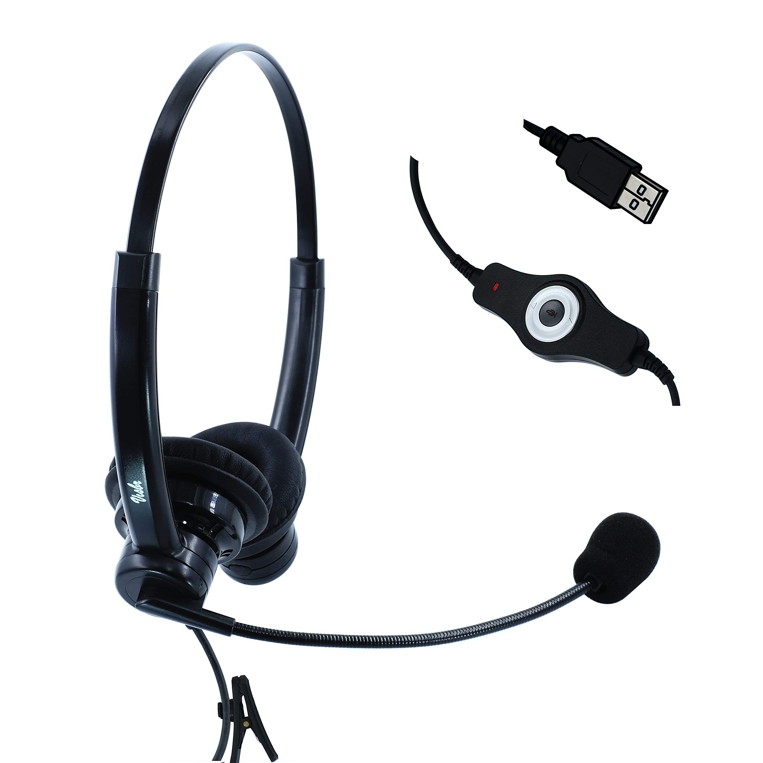 Noise Cancelling USB Computer Headset with Rotatable Microphone - Dual Ear Speaker Call Center Headset Compatible with Windows, Mac, Linux, Softphones & Polycom VVX Phones - Perfect for Remote Work, Customer Service & Online Meetings