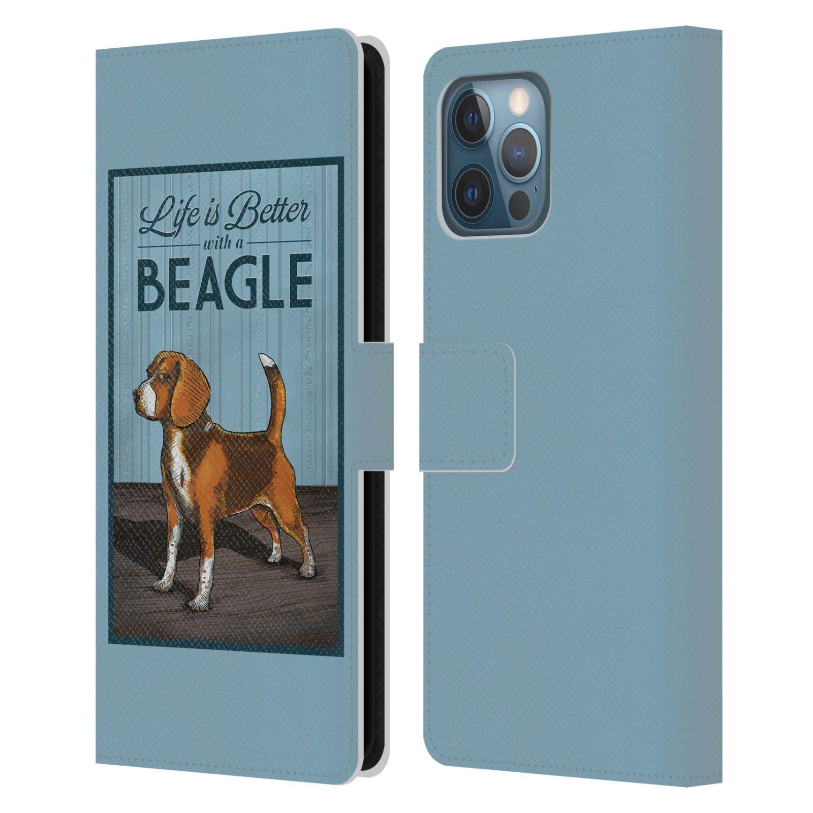 Head Case Designs Beagle Dog Leather Book Wallet Case for iPhone 12 Pro Max - Officially Licensed Lantern Press Collection, Perfect for Work, Travel & Everyday Use