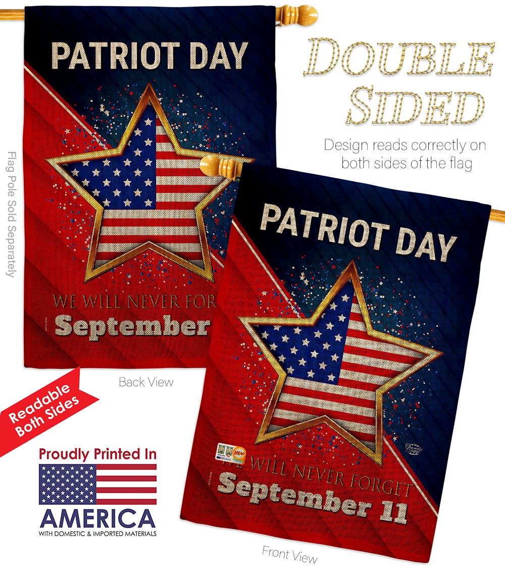 Patriotic 911 Memorial Garden Flag Kit - Double-Sided 28x40 Inch USA-Made Burlap Yard Banner for Patriot Day, Americana & Peace Awareness - Perfect for Front Yard Decoration, Memorial Displays & Patriotic Gift Giving