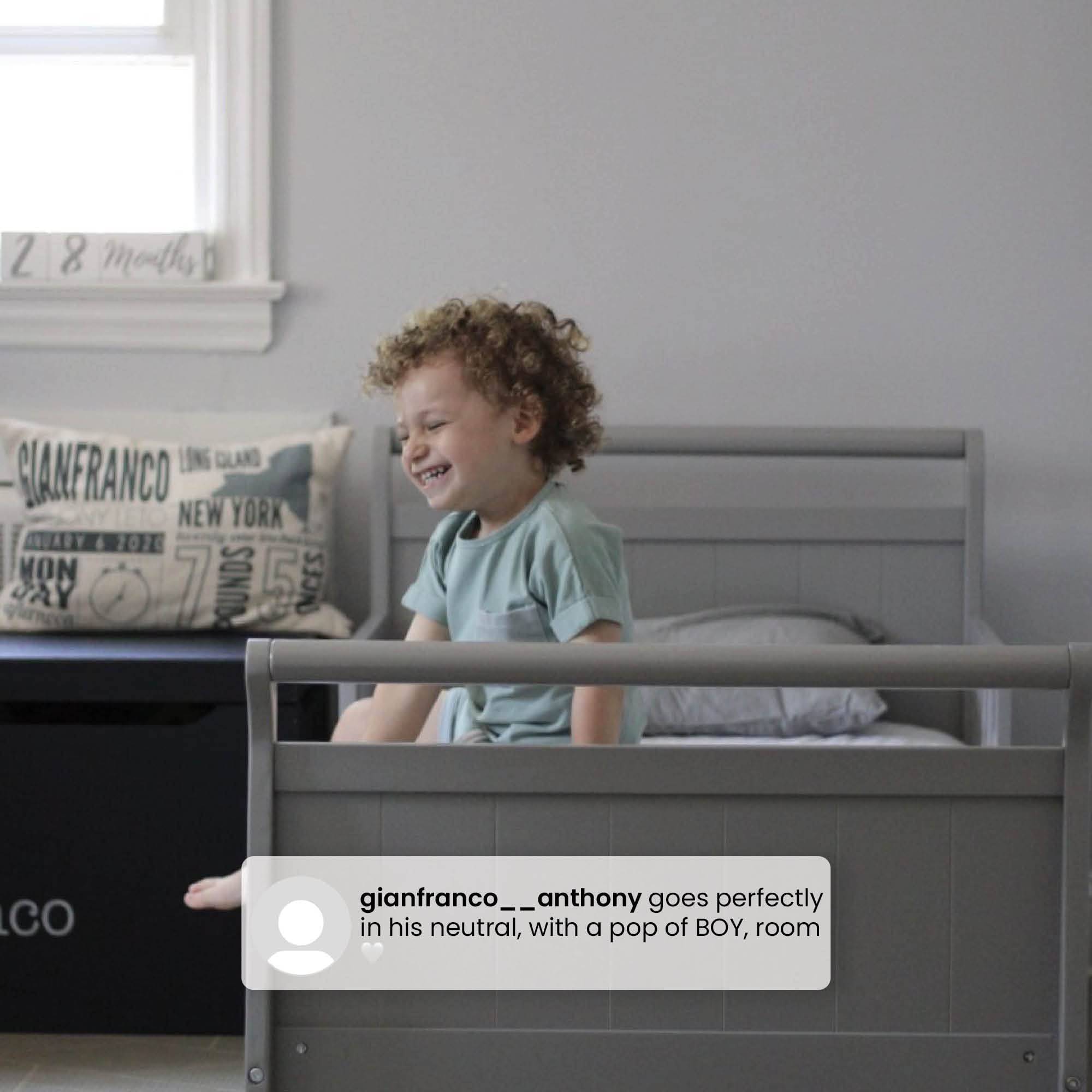Delta Children White Wood Toddler Sleigh Bed - Convertible Crib for Kids, Safe & Sturdy Nursery Furniture for Baby's First Bed Transition