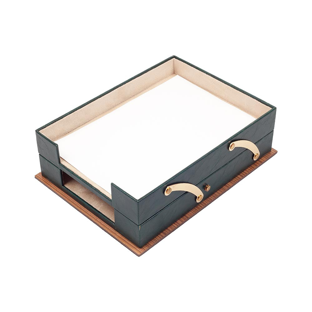 MOOG Star Wooden Leather Double Document Tray - Office Desk Organizer for Files, Papers, and Documents - Perfect for Home Office, Workstation, and Professional Workspace Organization