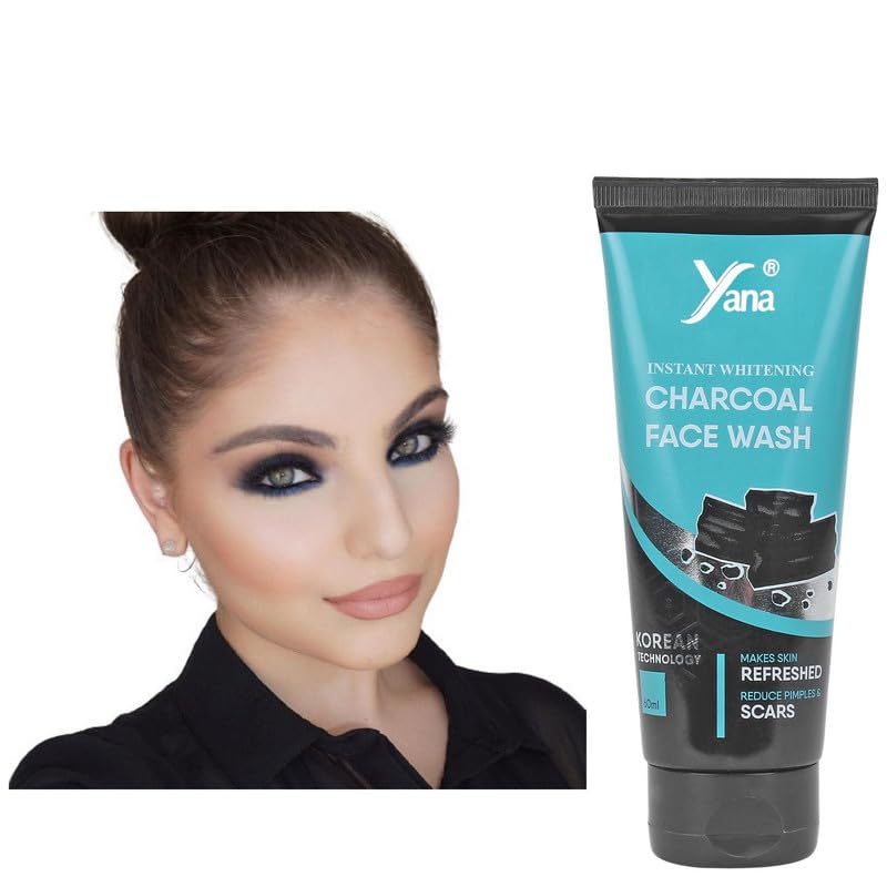 Instant Whitening Activated Charcoal Face Wash for Men - Deep Cleansing Daily Facial Cleanser with Korean Technology | Removes Dirt, Oil & Blackheads for Clearer Skin