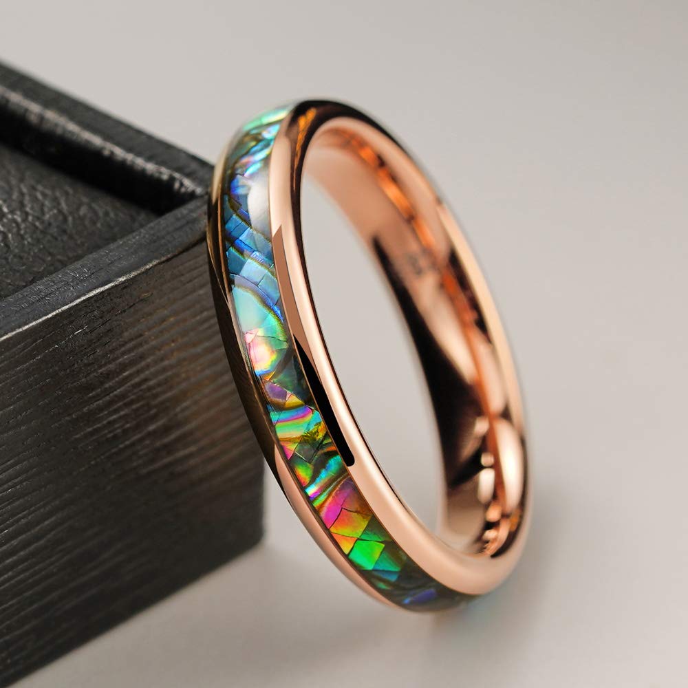 THREE KEYS JEWELRY Abalone Shell Inlay Tungsten Rings for Men & Women - 4mm 6mm 8mm Widths, Durable Wedding Bands, Anniversary Rings & Customizable Jewelry - Perfect for Weddings, Engagements & Special Occasions