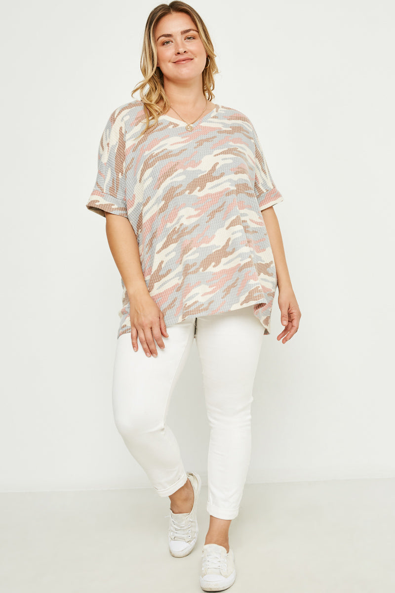 Women's Camouflage Print Knit Top - Stylish & Comfortable Casual Wear for Outdoor Adventures & Everyday Fashion