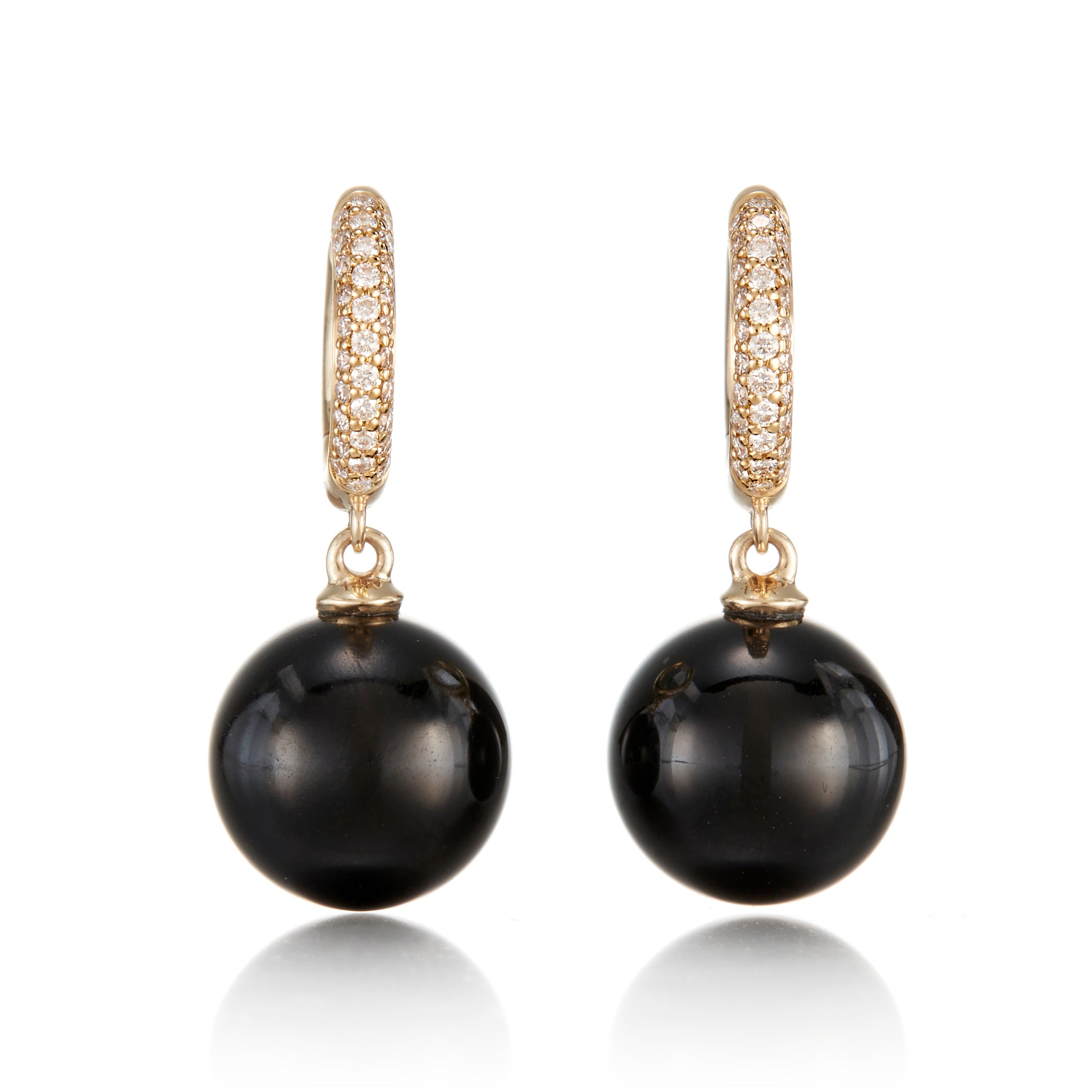 Exquisite Diamond Hoop Earrings with Black Jade Beads - Elegant Dangle Drop Jewelry for Women | Perfect for Parties, Weddings & Special Occasions