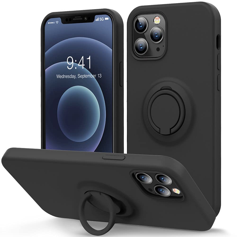 MOCCA iPhone 12 Pro Max Case 6.7 inch - Shockproof Protective Phone Cover with Ring Kickstand & Microfiber Lining | Anti-Scratch Full Body Protection | Perfect for Work, Travel & Outdoor Activities (Black)