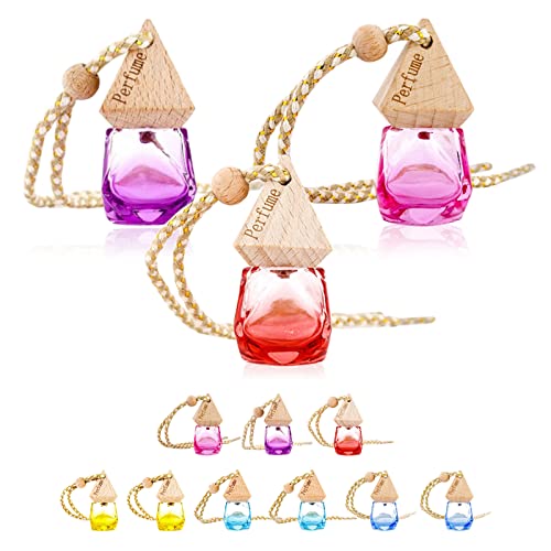12 Pcs Rhombus Car Hanging Empty Perfume Bottles - Multicolor Portable Aromatherapy Pendant, Refillable Essential Oil Diffuser for Car Interior Fragrance & Perfume Storage - Perfect for Car, Home, Office & Travel Use