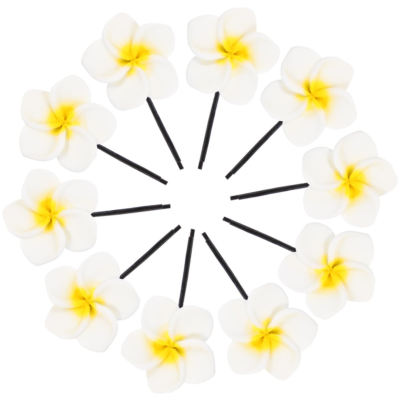 KALLORY 10PCS Plumeria Flower Hair Clips - Tropical Foam Hairpins for Women, Bridal Barrettes, Beach Wedding Accessories - Perfect for Hawaiian Theme Parties, Summer Vacations & Boho Fashion