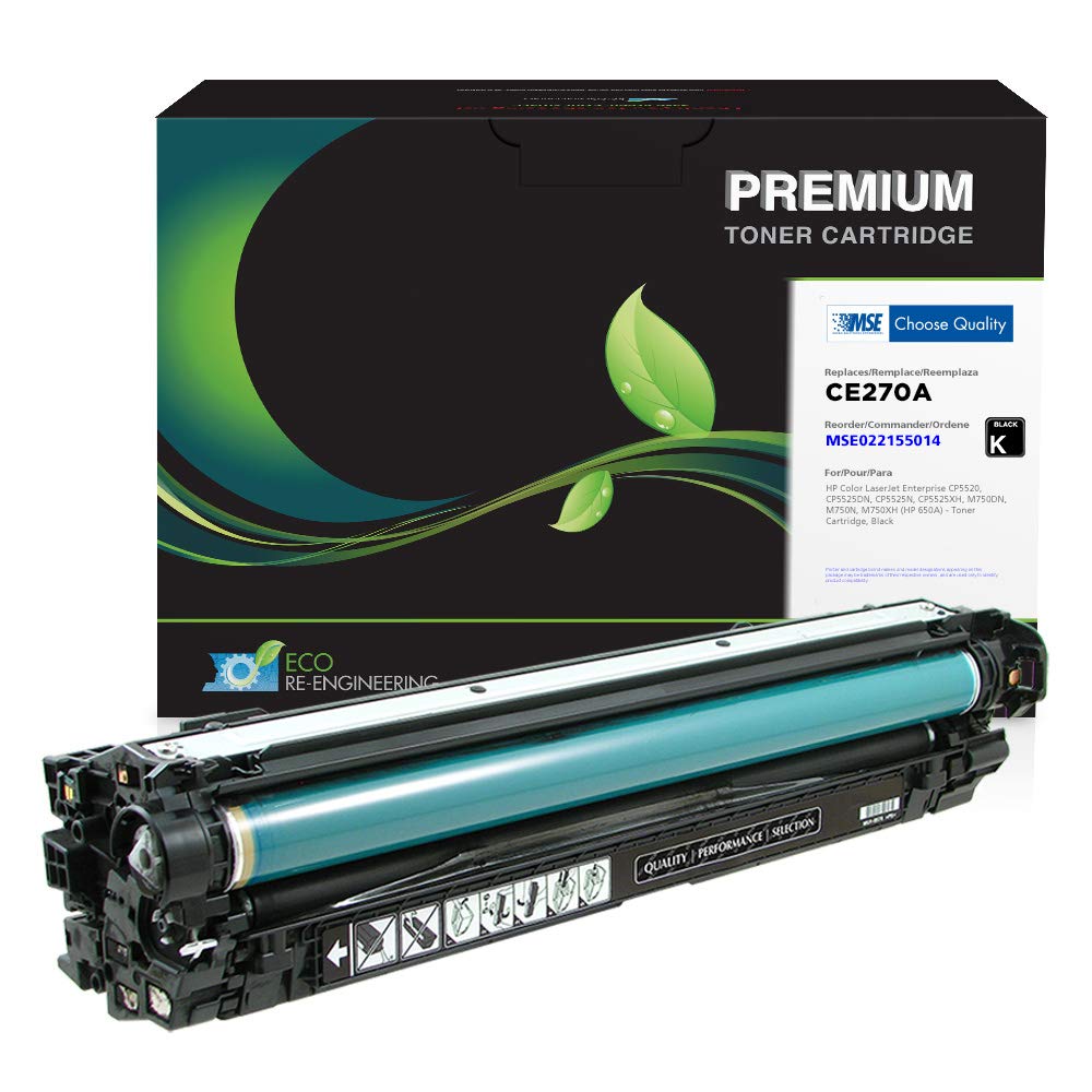 MSE Brand Remanufactured HP CE270A (HP 650A) Compatible Toner Cartridge - High Yield Black Ink Replacement for HP Printers | Perfect for Home Office & Small Business Printing Needs