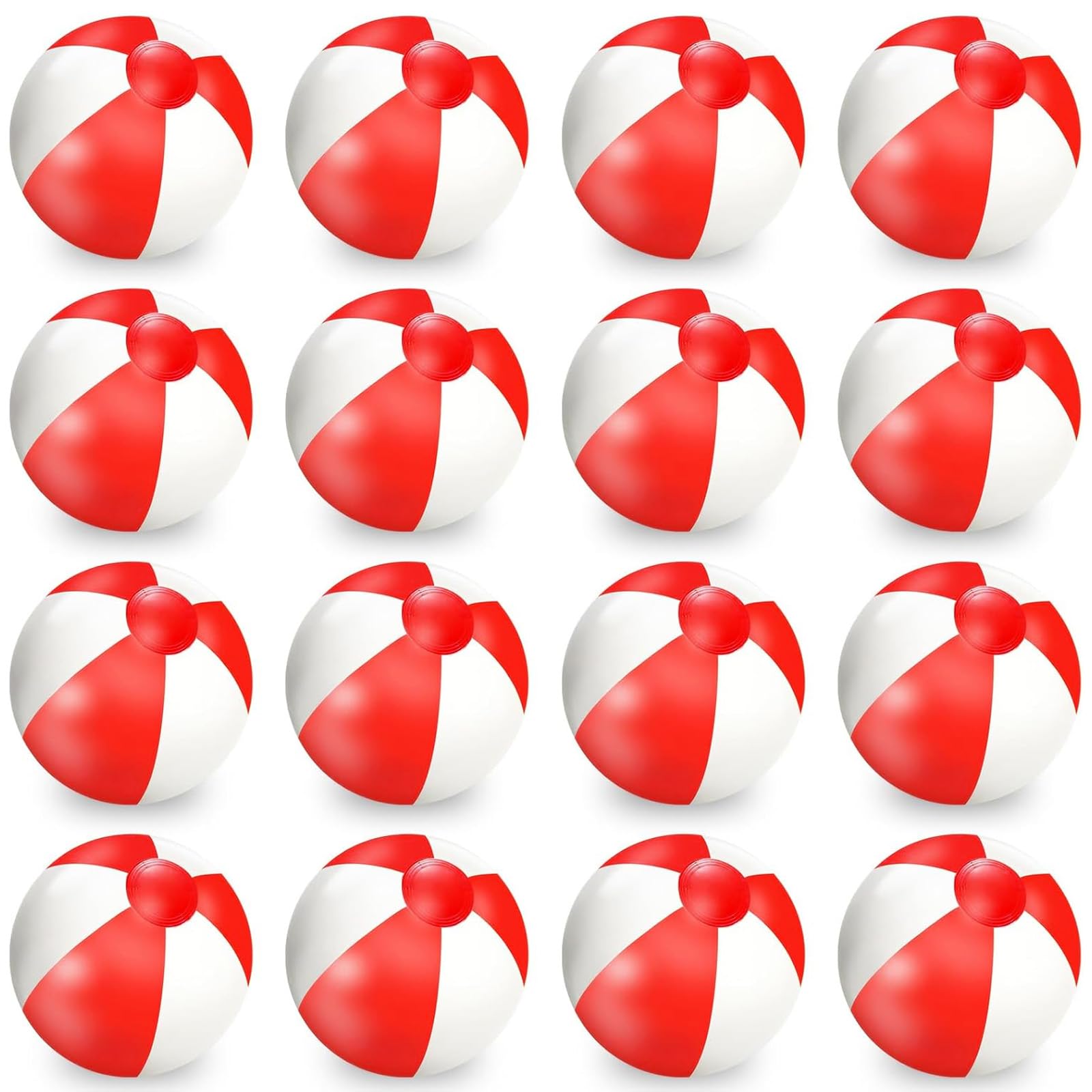 Whaline 16Pcs 16-Inch Red & White Inflatable Beach Balls - Premium PVC Pool Toys for Summer, Hawaiian Tropical Theme Party Decorations - Perfect for Beach Games, Water Play & Sand Activities - Fun Outdoor Party Accessories for Kids & Adults
