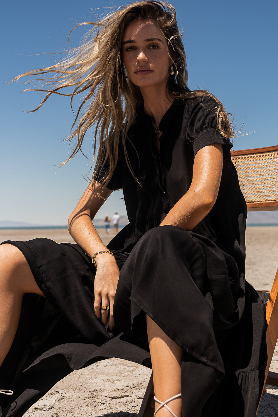 Amanda Black Tiered Dress for Women - Elegant Flowy Midi Dress for Parties, Weddings & Special Occasions - FINAL SALE