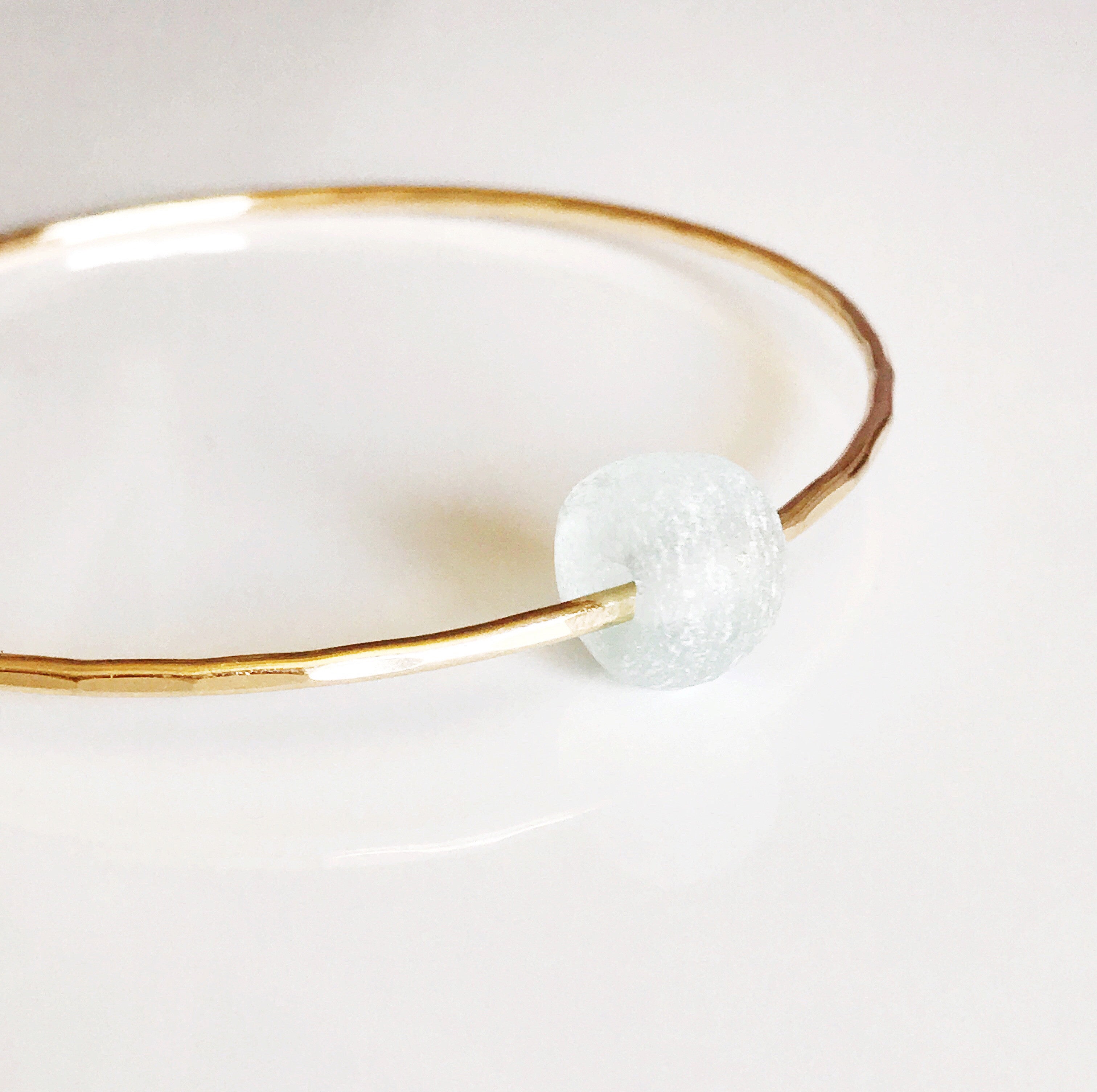 HINA Sea Foam Beach Glass Bangle Bracelet (B329) - Elegant Handmade Jewelry for Beach Weddings, Boho Fashion & Summer Accessories