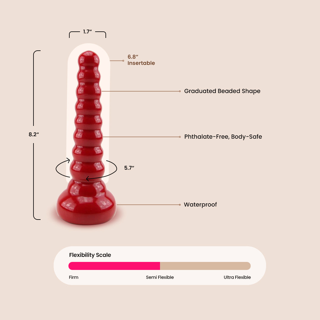 Red Beaded Anal Wand Butt Plug for Men - Silicone Prostate Massager with Comfortable Base | Sensual Play, Solo Exploration & Couples Intimacy