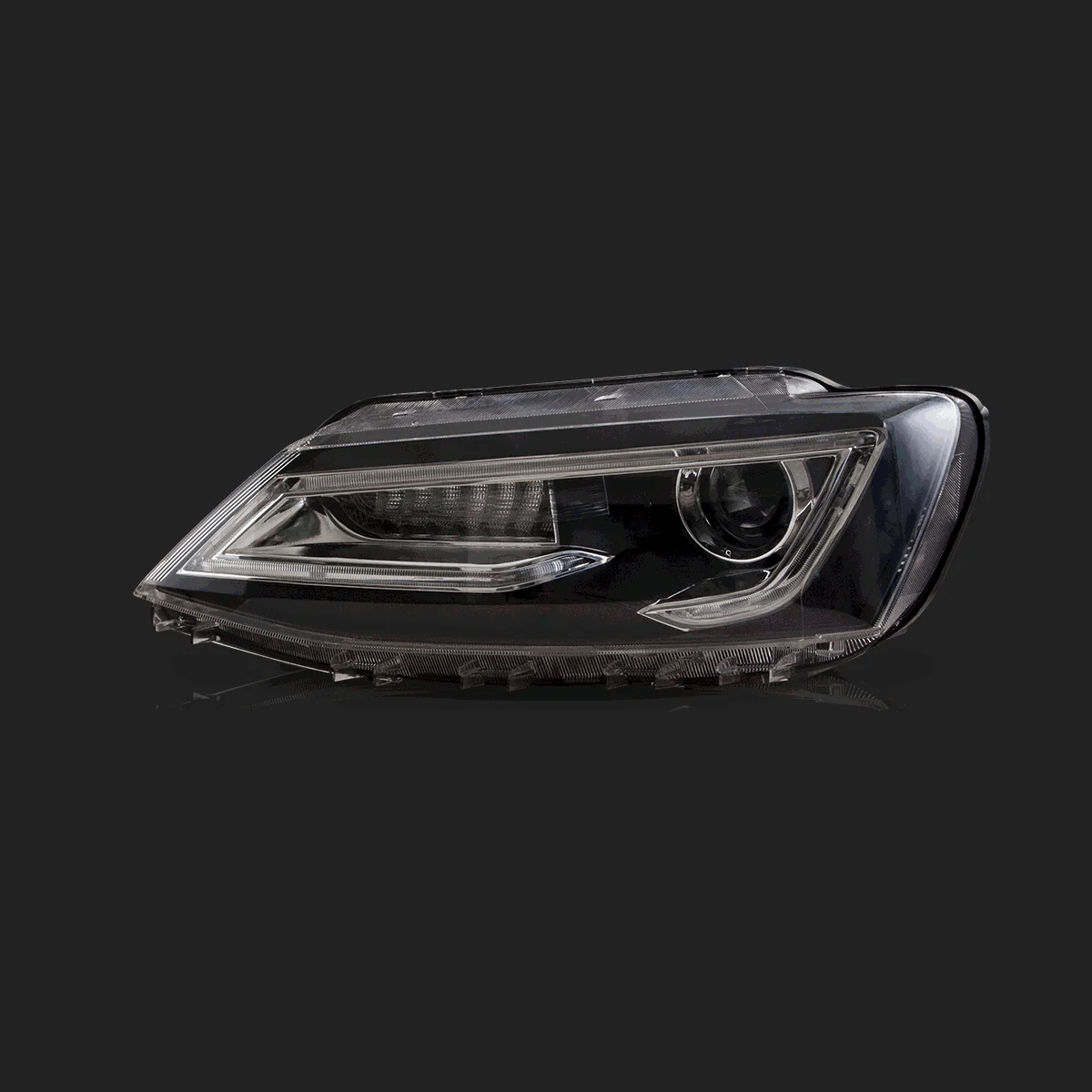 LED Headlight Assembly Dual Beam Projector Black for 2010-2018 Volkswagen Jetta - High Performance Replacement Headlights for Night Driving & Foggy Conditions