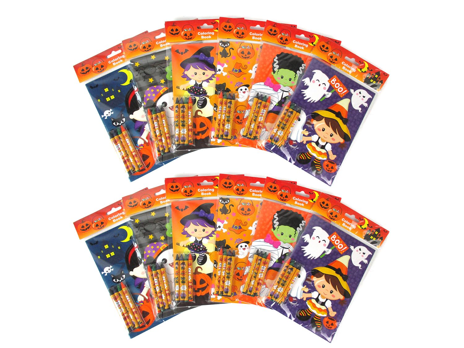 Halloween Coloring Books for Kids - 12 Books & 48 Crayons Set for Party Favors & Crafts
