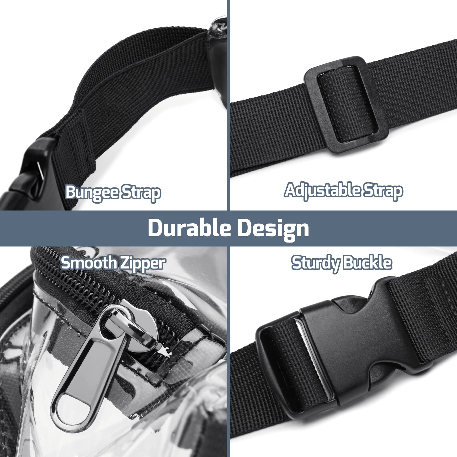 Veckle 2 Pack Clear Fanny Pack - Adjustable Waist Bag for Women & Men | Stadium Approved Transparent Belt Bag | Perfect for Sports Events, Travel, Beach & Concerts | Black + White | Hands-Free Convenience for Running, Shopping & Outdoor Activities