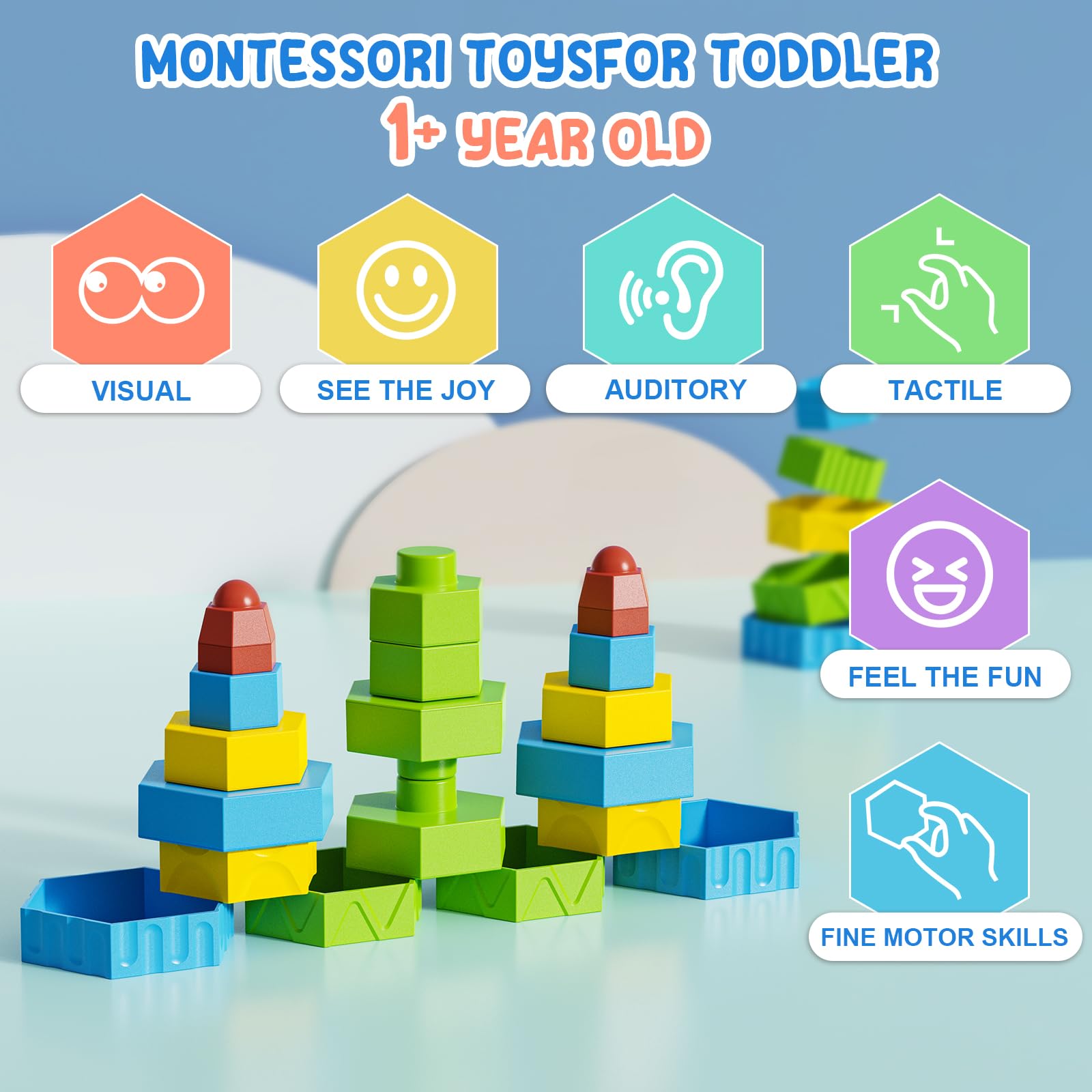 Montessori Toys for 1-5 Year Old Boys & Girls - 12PCS Educational Building Blocks, STEM Learning Stacking Toys for Toddlers & Preschool Kids - Perfect for Sensory Development, Early Learning & Birthday Gifts (Ideal for Home, Classroom & Daycare Play)