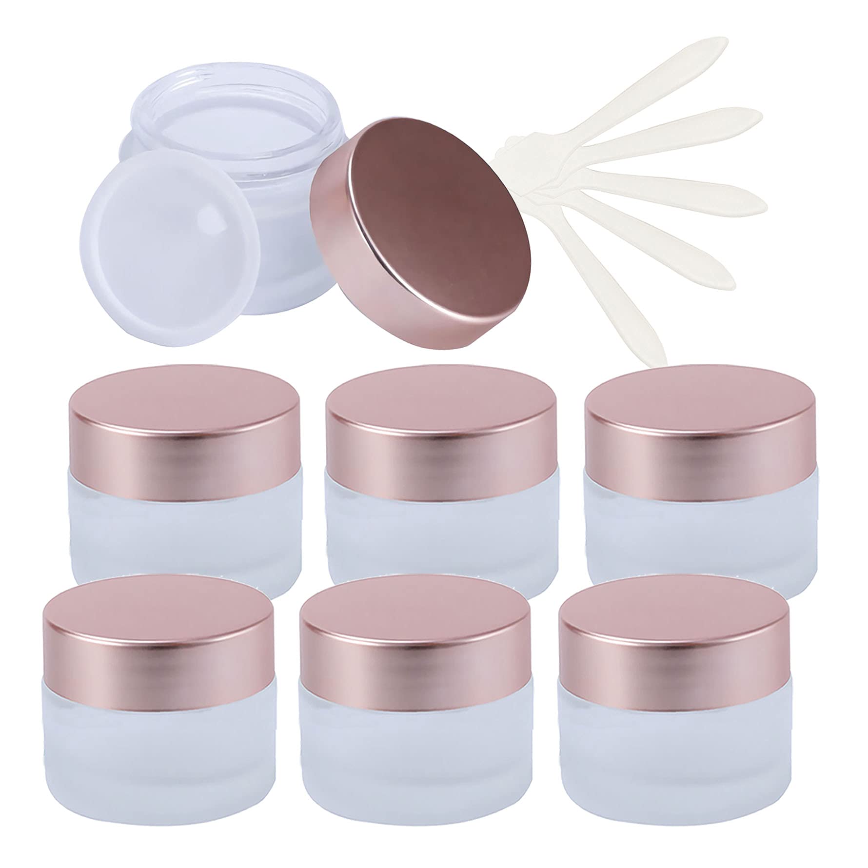 8 Pack 50ml Empty Frosted Glass Cosmetic Jars with Rose Lids - Refillable Cream Containers for Face Cream, Lotion, Lip Balm, Makeup & Skincare Samples - Perfect for DIY Beauty, Travel & Gift Packaging