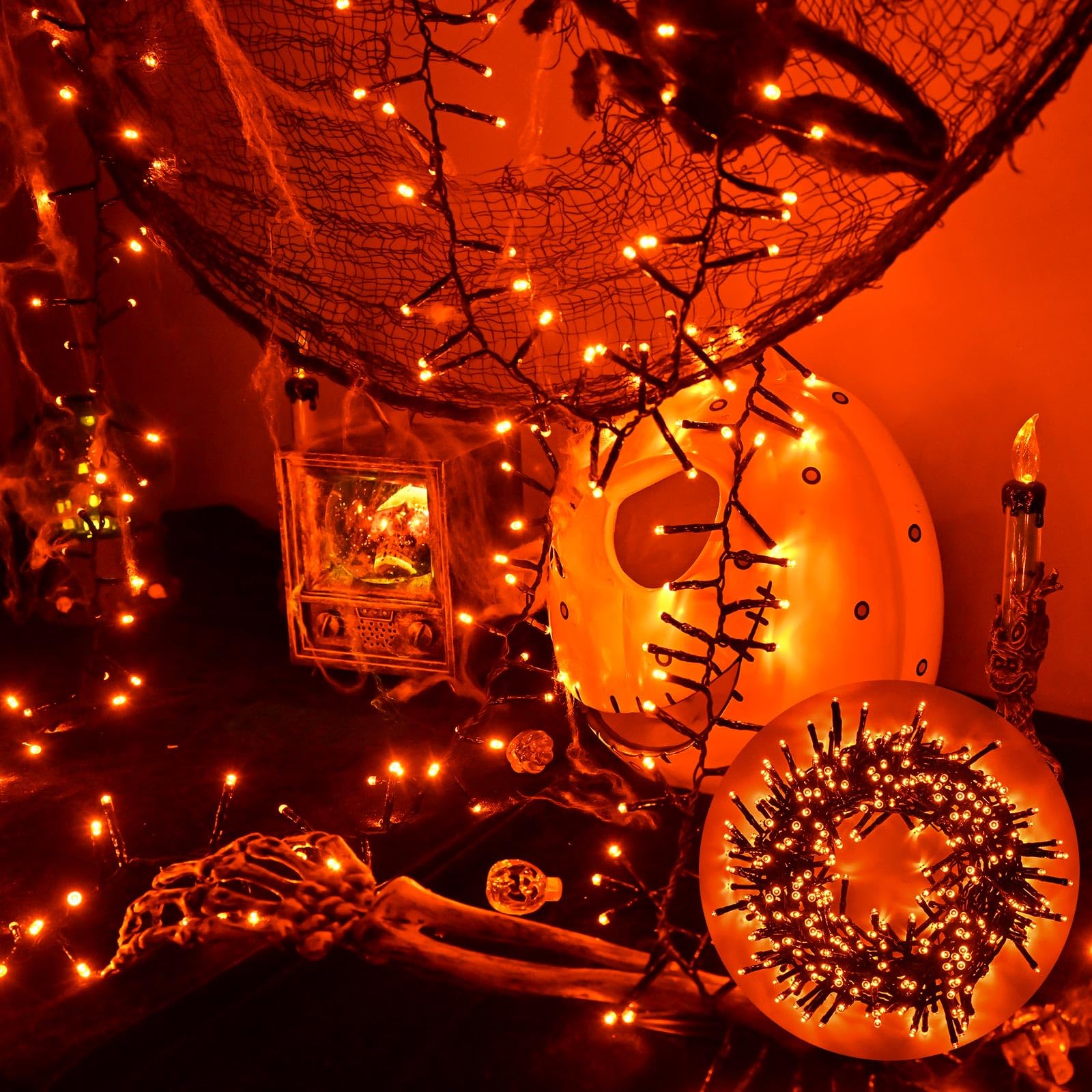 400 LED Orange Halloween String Lights - 19.7FT Waterproof Indoor/Outdoor Decor with 8 Lighting Modes for Halloween, Christmas, Parties, Room & Garden Decoration