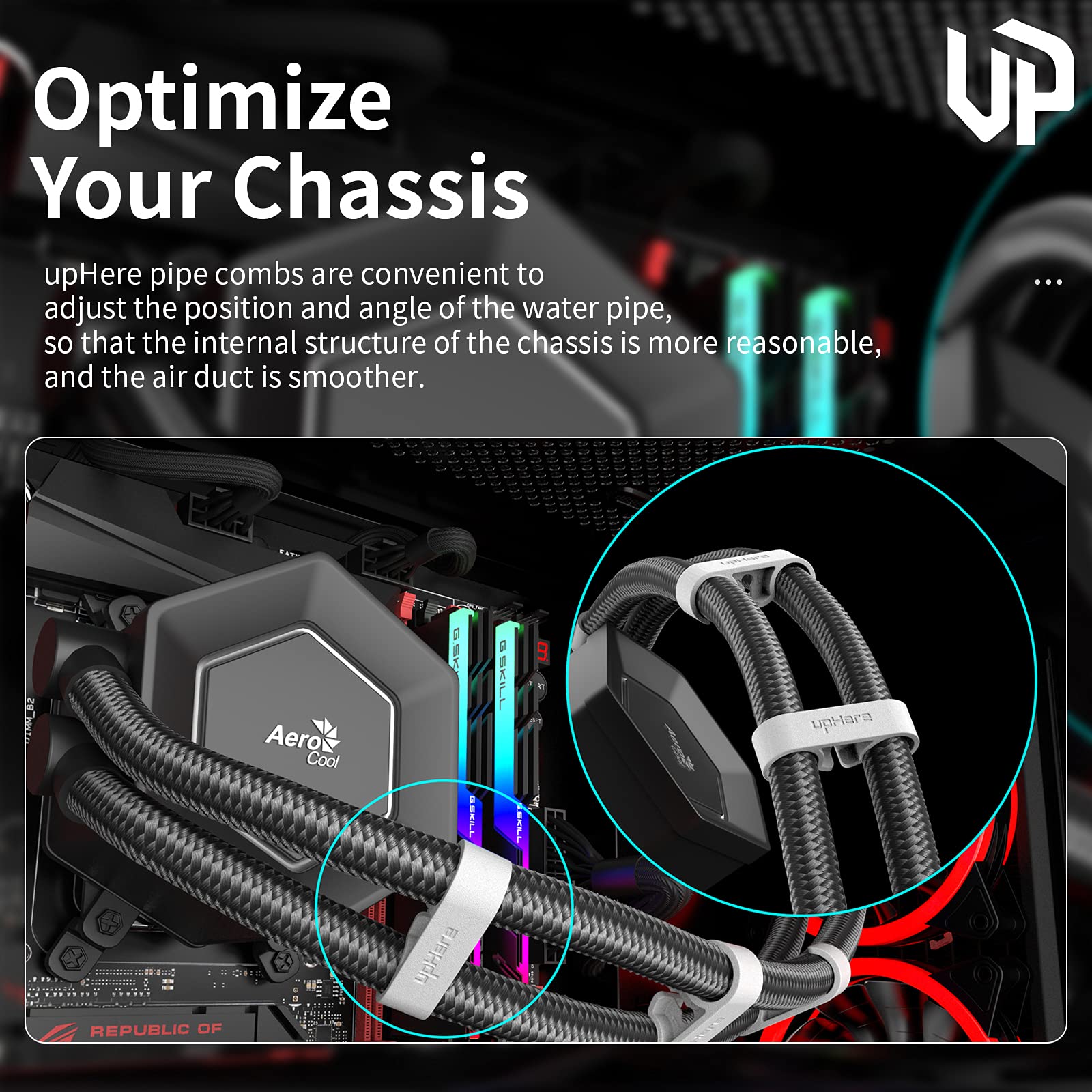 upHere 8-Piece CPU Liquid Cooler Tube Comb Set - 4x 11mm & 4x 13mm Tube Organizers - White (CM408) | Perfect for Custom PC Water Cooling Builds and Cable Management
