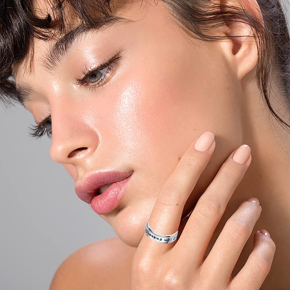 Stainless Steel Spinner Ring for Women & Men - Anxiety Relief Fidget Ring, Stress Relieving Therapy Jewelry, 'I Am Enough' Inspirational Promise Ring (Size 5-10) - Perfect for ADHD, Anxiety & Focus at Work or School