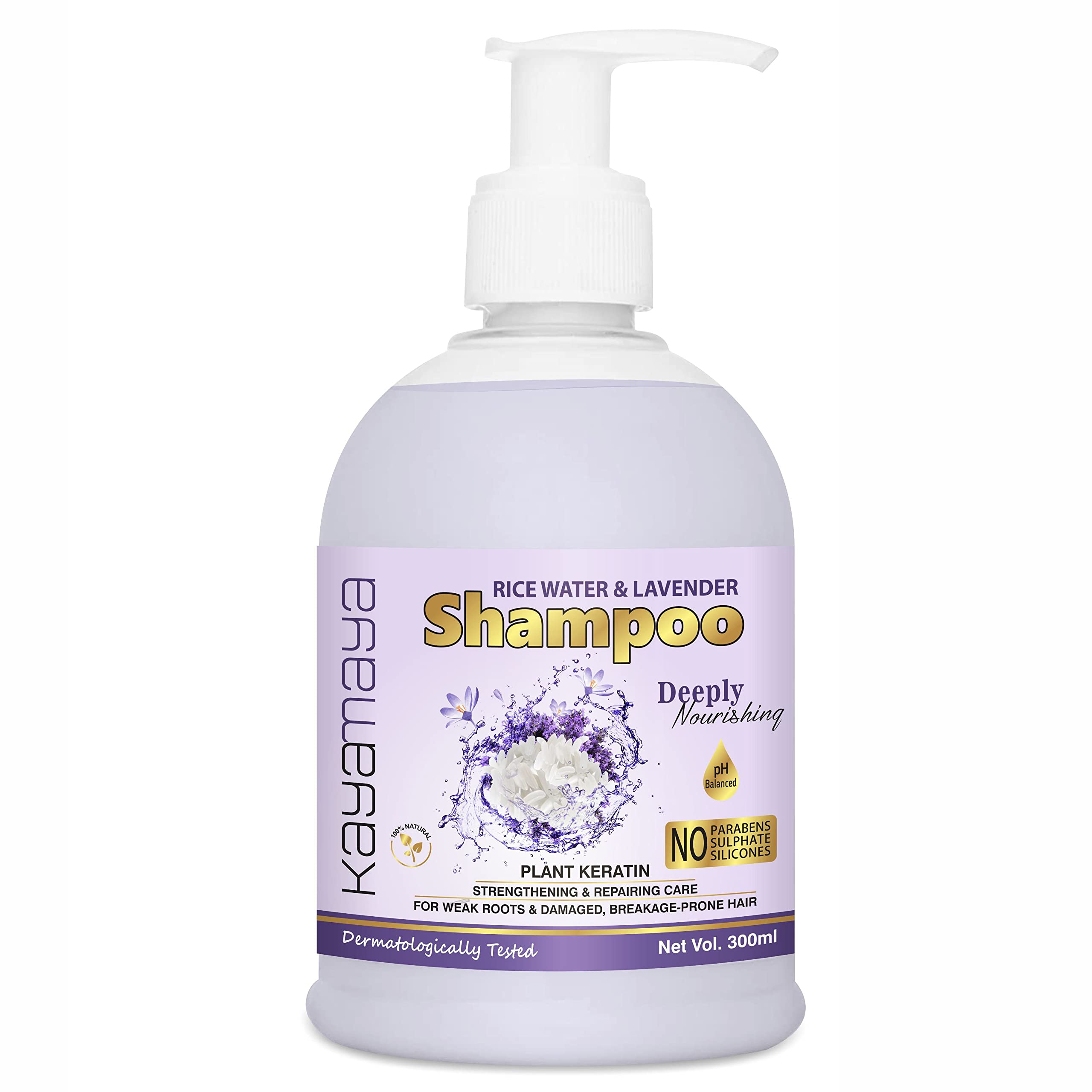 Kayamaya Rice Water Shampoo with Rice Keratin & Lavender Oil - Repairing Treatment for Damaged, Dry, Frizzy Hair - 300mL - Perfect for Daily Hair Care & Salon-Quality Results at Home