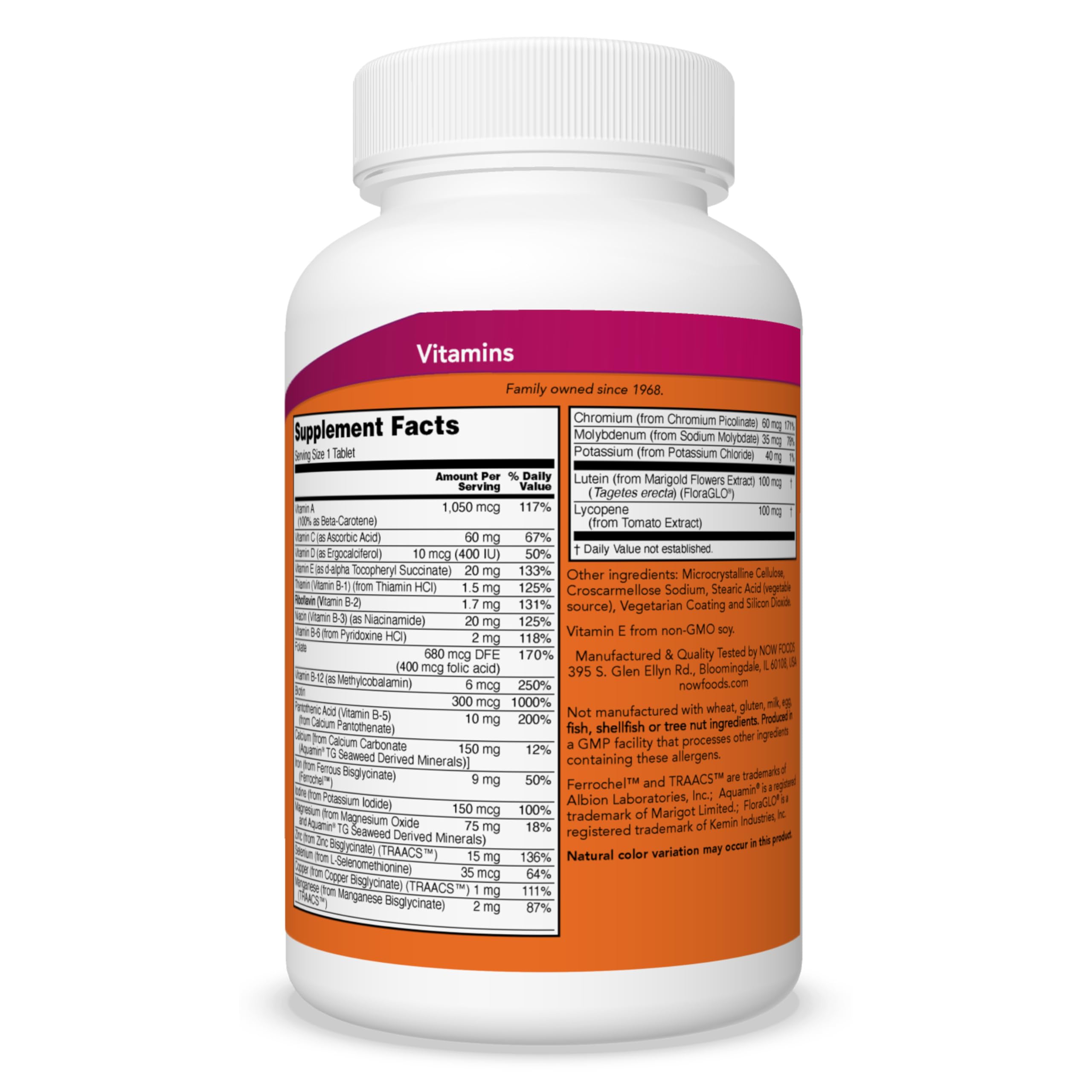 NOW Foods Daily Vits™ Multivitamin Supplement with Lutein & Lycopene - 250 Tablets (1 Tablet Daily) for Eye Health & Antioxidant Support - Perfect for Busy Adults & Active Lifestyles