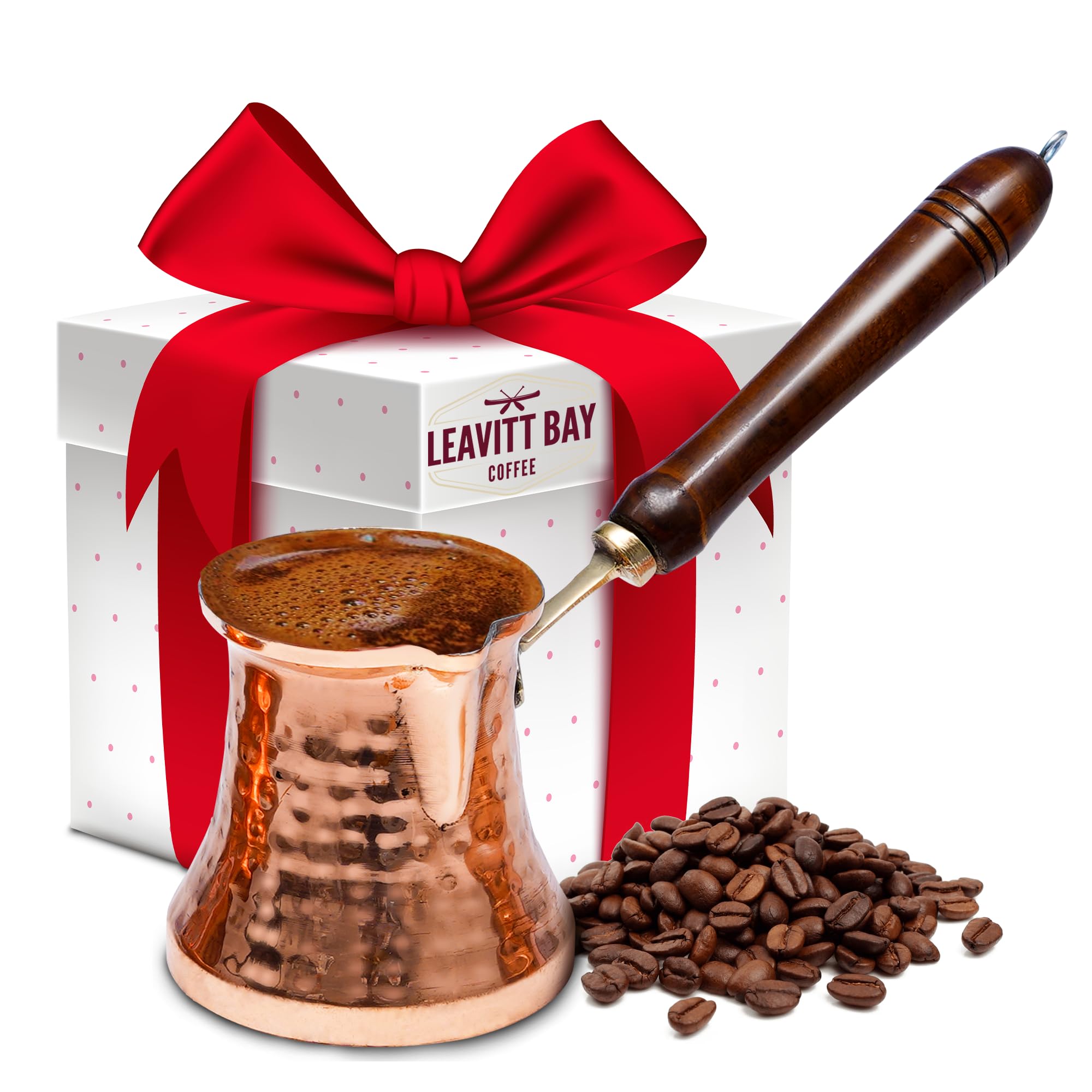 Authentic Hammered Copper Cezve Turkish Coffee Pot with Wooden Handle - Traditional Turkish & Greek Coffee Maker - Perfect Gift for Coffee Lovers - Ideal for Home Brewing, Camping & Turkish Coffee Ceremonies