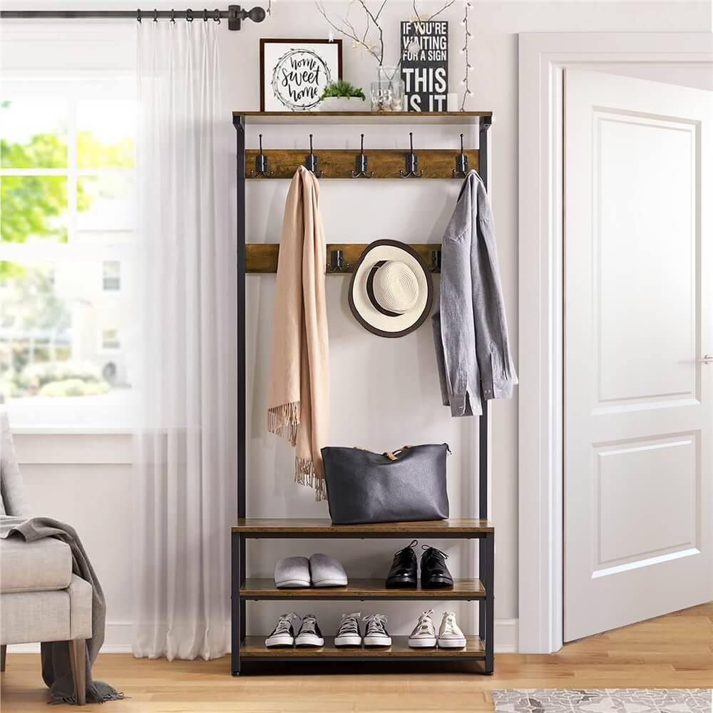 Yaheetech Hall Tree with Bench and Shoe Storage - Entryway Organizer with Coat Hooks and Storage Shelf - Perfect for Mudroom, Foyer, and Small Space Entry Organization