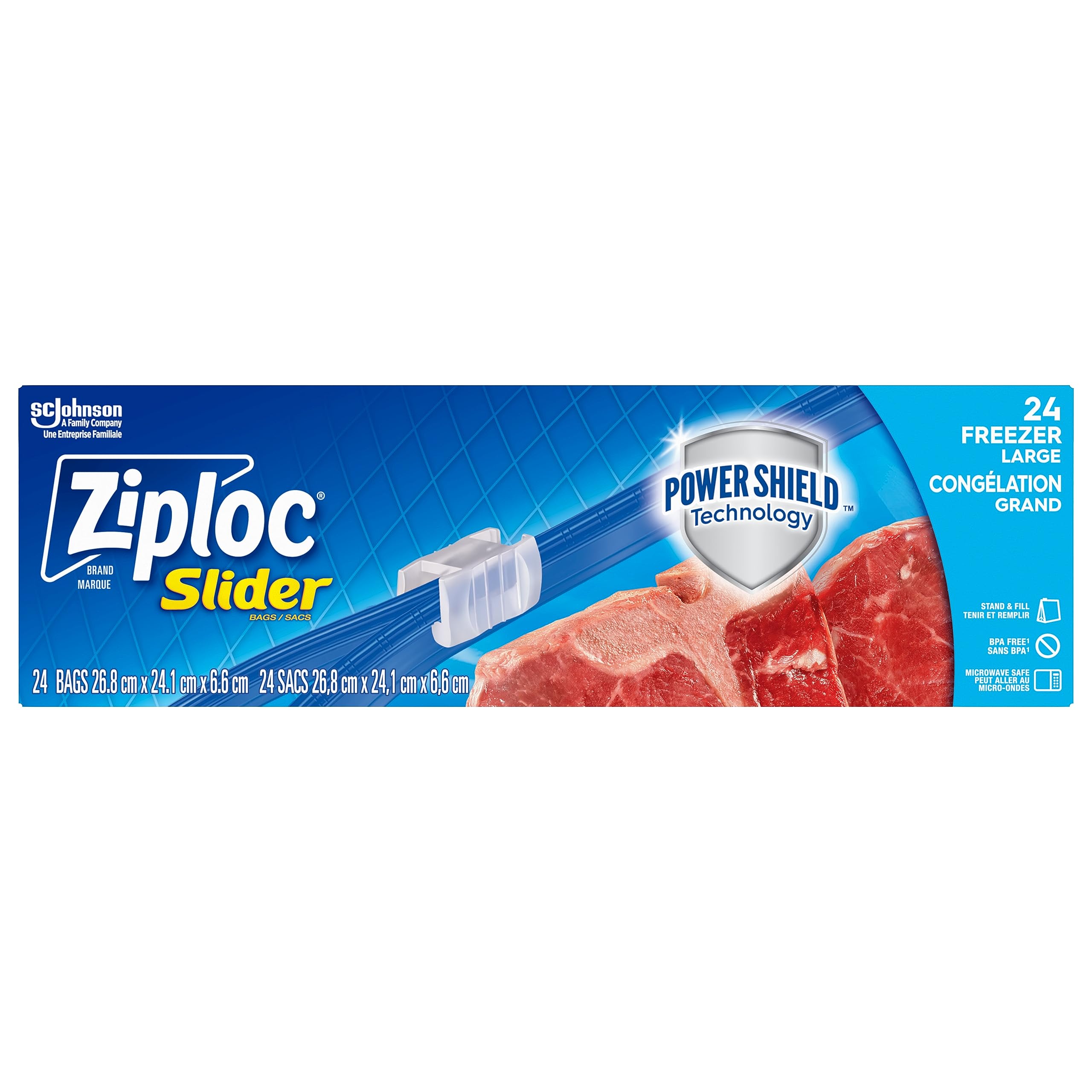 Ziploc Large Food Storage Freezer Slider Bags with Power Shield Technology - Extra Durable Reusable Freezer Bags (24 Count) - Perfect for Meal Prep, Leftovers & Long-Term Freezer Storage
