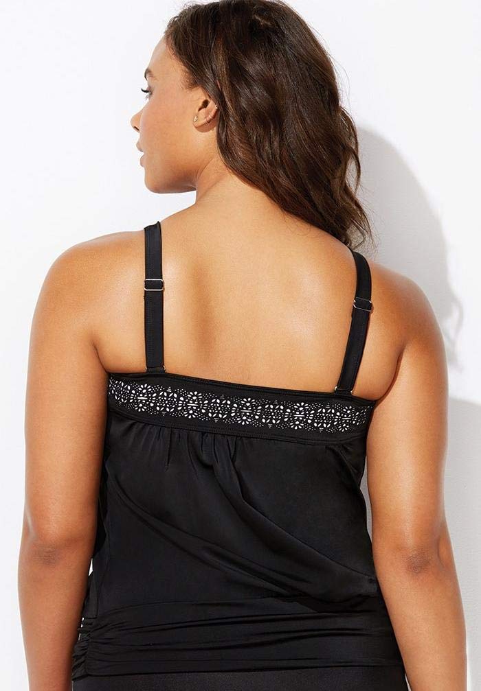 **Plus Size Women's Laser Cut Blouson Tankini Top - Flattering Swimwear for Beach, Pool & Vacation**