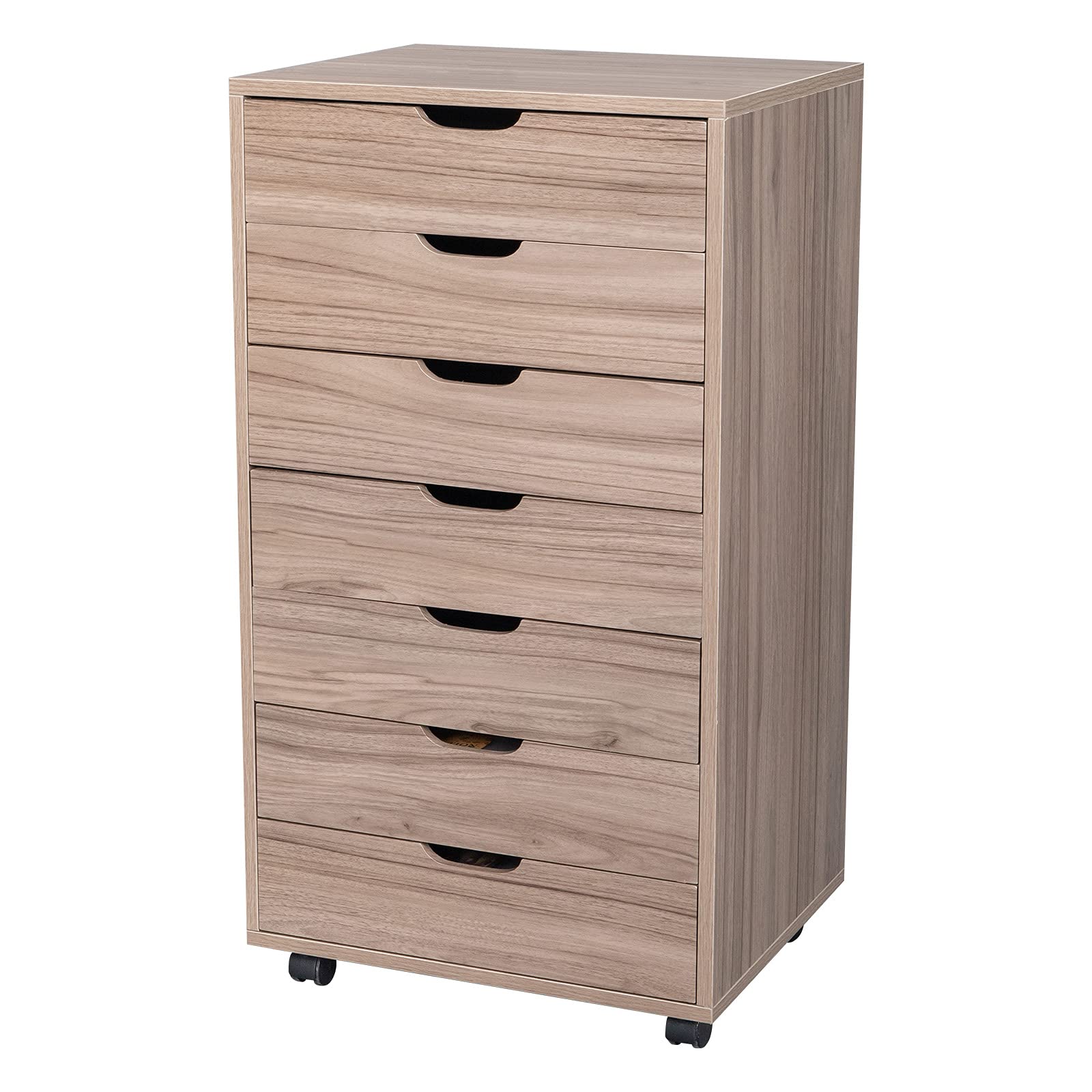 JASOYA 7-Drawer MDF & PVC Wooden Filing Cabinet - Grey Oak Finish for Home Office, Living Room, Bedroom, or Entryway Storage