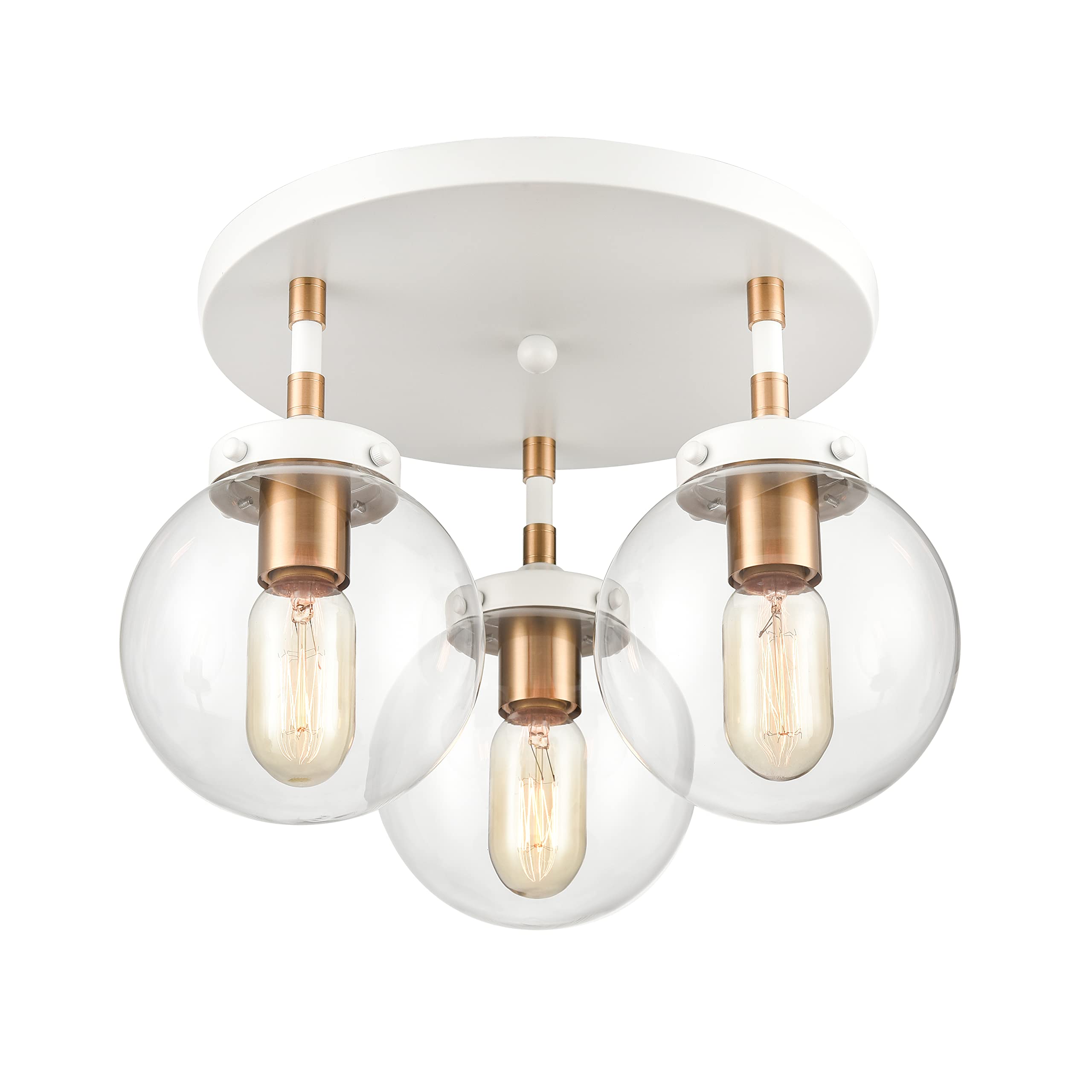 Elk Home Boudreaux 3-Light Semi Flush Mount Ceiling Light Fixture - Matte White Finish with Clear Glass Shades, Modern Contemporary Style for Living Room, Bedroom or Dining Room Lighting