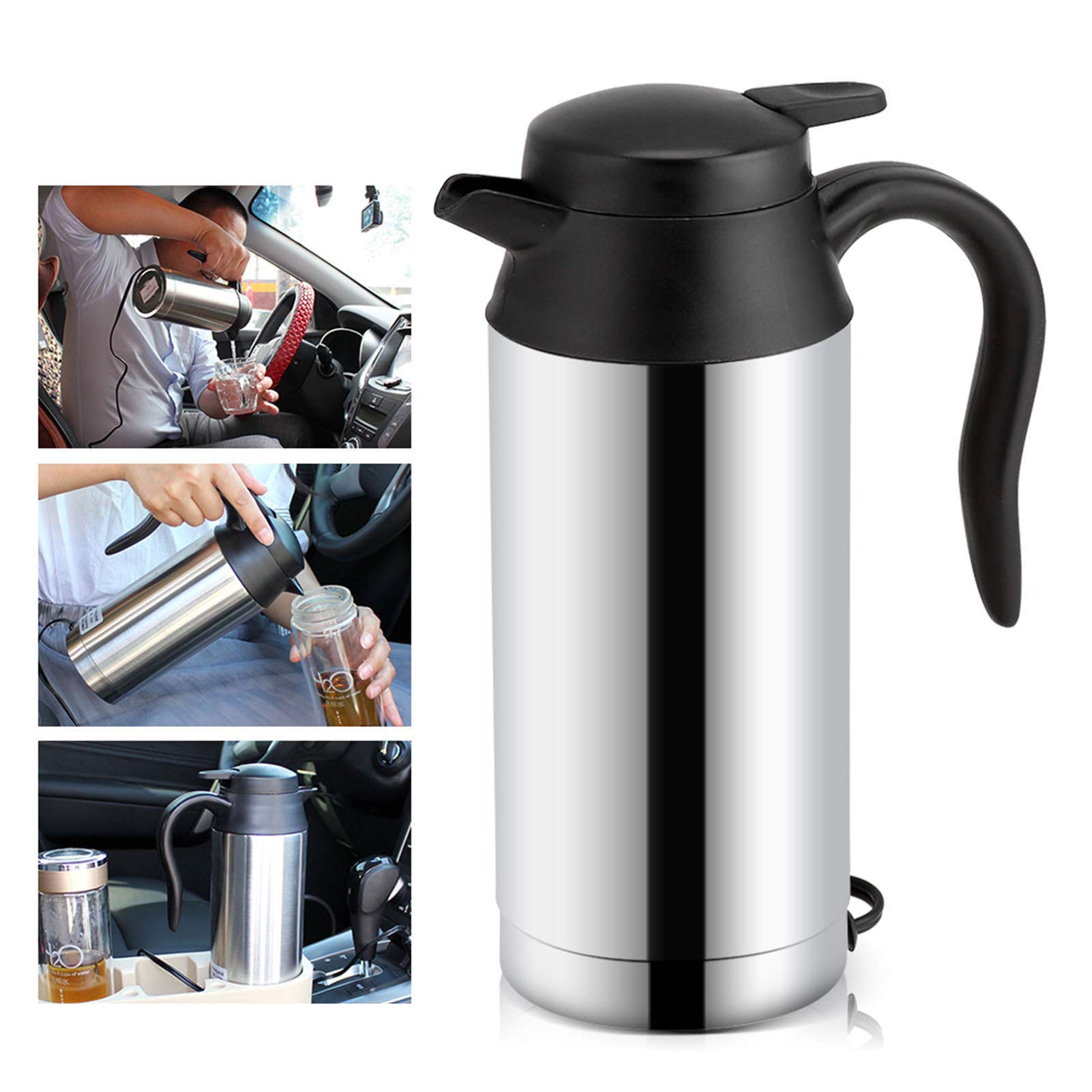 Portable 12V Stainless Steel Electric Car Kettle - DC 12V Auto Travel Coffee Mug with Cigarette Lighter Charger, Insulated Stainless Steel Thermos for Road Trips, Camping & Office Use