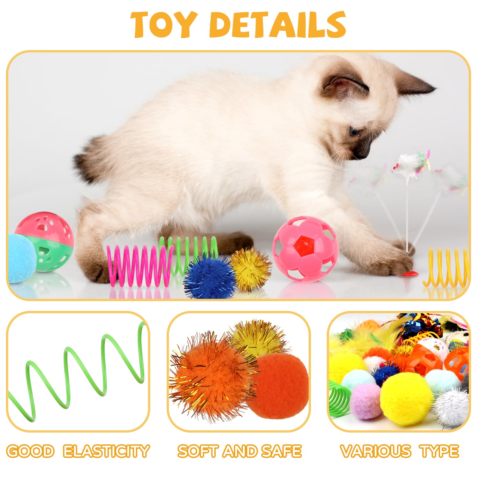 32 Pack Interactive Cat Toys Variety Set for Kittens - Includes Cat Wand, Crinkle Balls, Bell Balls, Spring Toys & Catnip Toys - Perfect for Indoor Cats and Playtime Fun