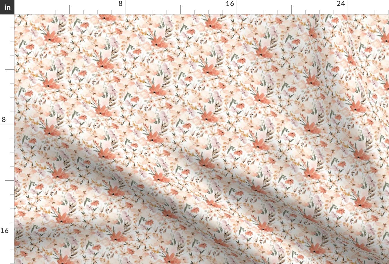 Mini Micro Earth Floral Print Chiffon Fabric by The Yard - Peach Floral Flowers Design for Girls Spring Summer Dresses, Sewing Fashion Apparel & Home Decor | Perfect for DIY Clothing, Curtains, and Craft Projects