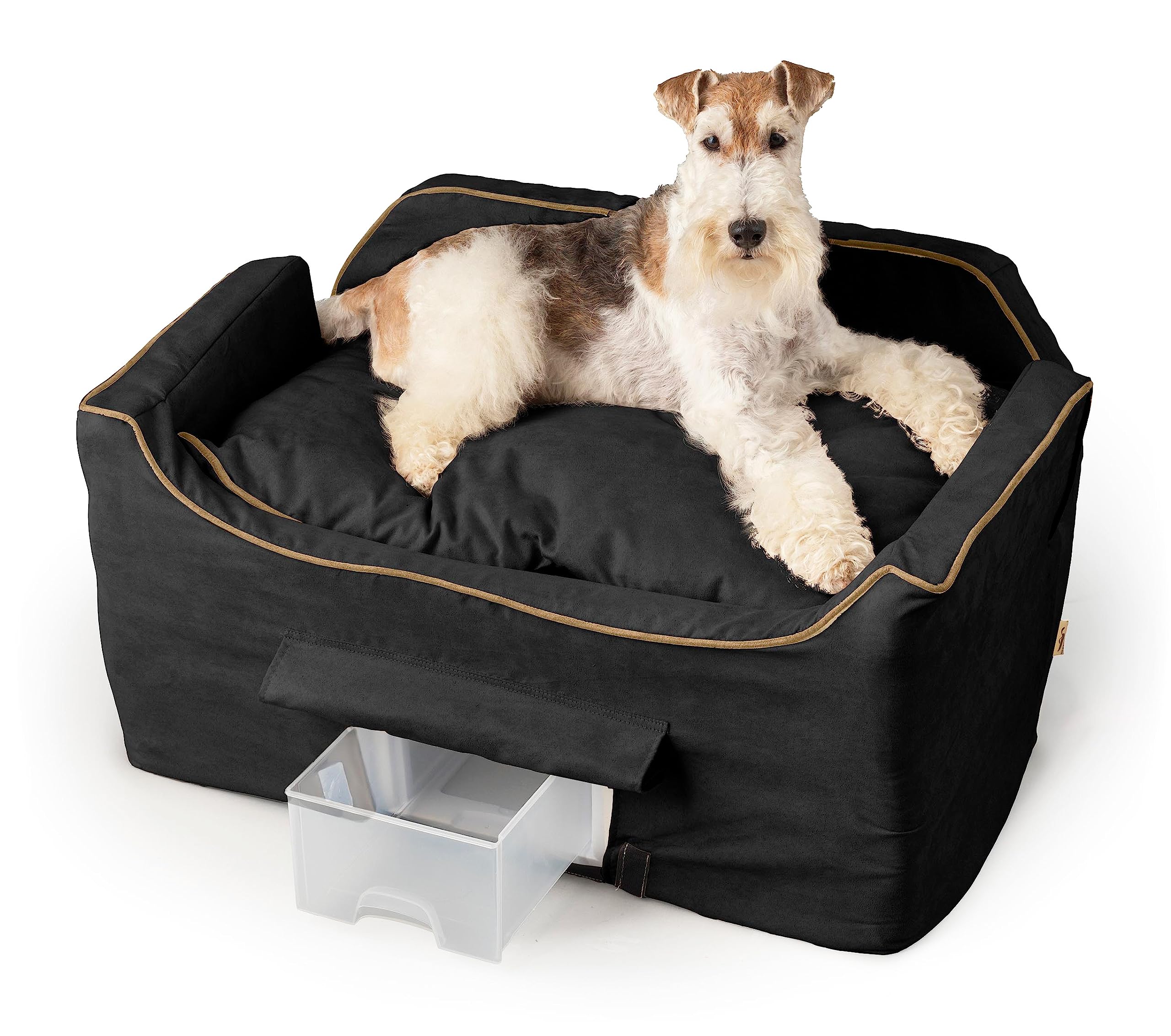 Snoozer Lookout II Dog Booster Car Seat for Medium Dogs - Pet Car Seat with Storage Tray & Harness Strap, Black Removable Washable Cover - Helps Prevent Car Sickness in Dogs - Perfect for Road Trips, Vet Visits & Daily Commutes