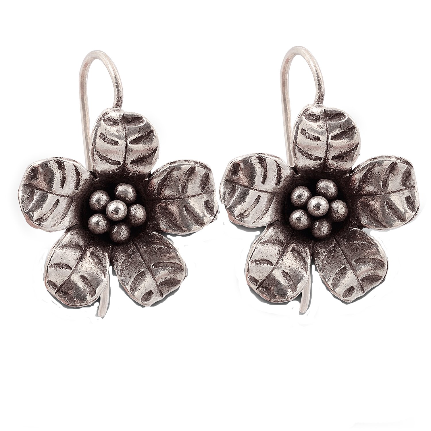 Karen Hill Tribe Flower Design Earrings - Pure Silver Handmade Jewelry for Women, Gift for Her, Boho & Ethnic Style Accessories for Parties & Weddings