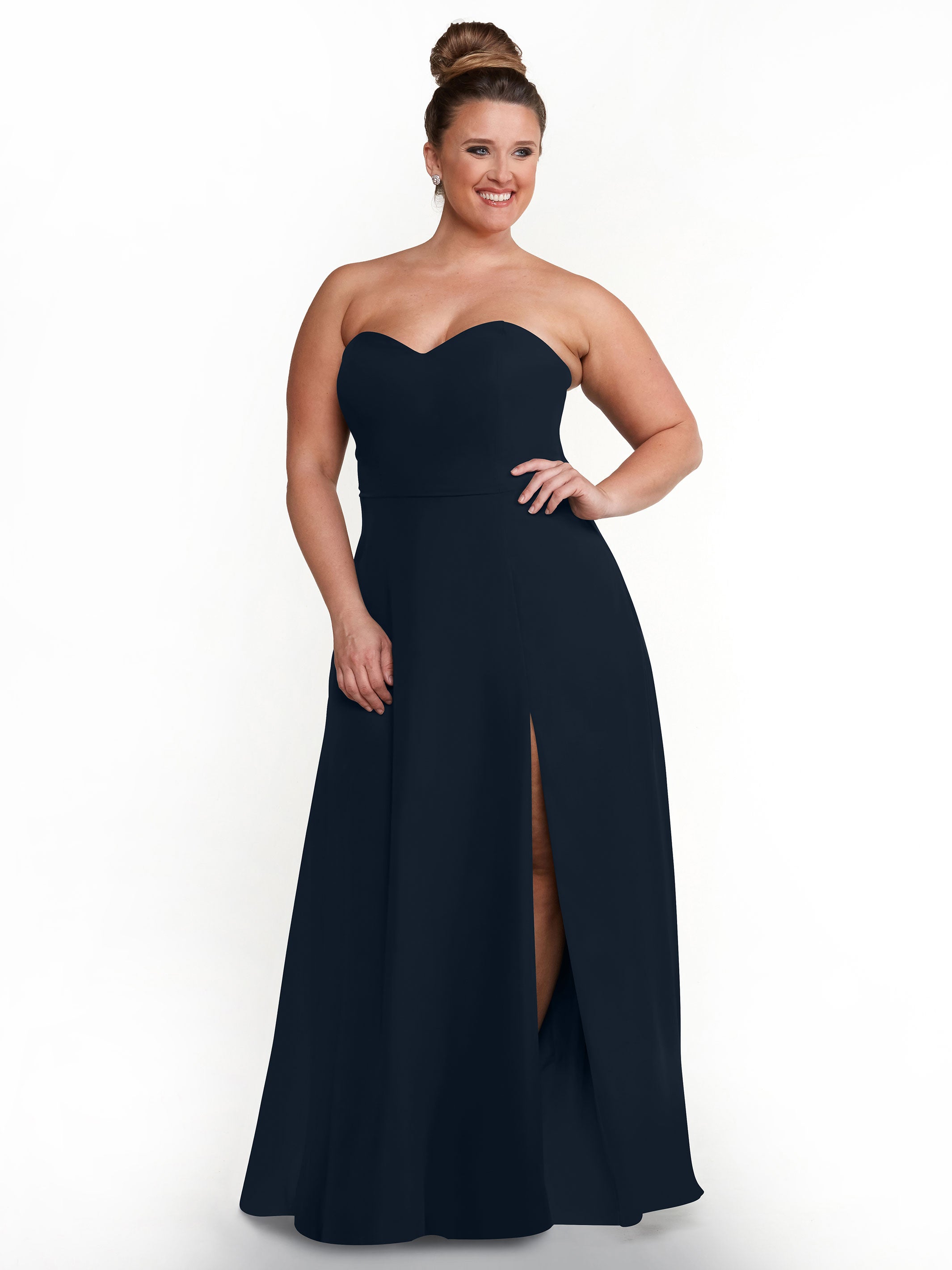 Elegant 80143 Chiffon Strapless Sweetheart Bridesmaid Dress with Lace & High Slit - Perfect for Weddings, Prom & Formal Events
