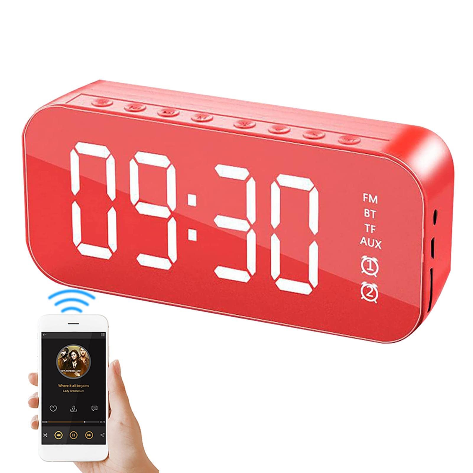 Wireless Bluetooth Speaker with Digital Alarm Clock - 2-in-1 Portable Speaker with 10-Hour Playtime, Adjustable Brightness & 33ft Range - Perfect for Bedroom, Office, Travel with Phones, Tablets & Laptops